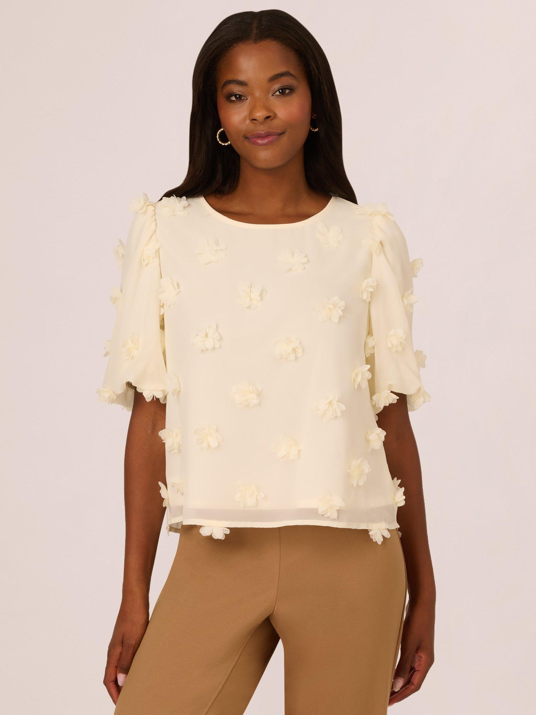 Adrianna Papell All Over 3D Flower Top, Ivory