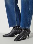HUSH Diamante Studded Leather Ankle Boots, Black