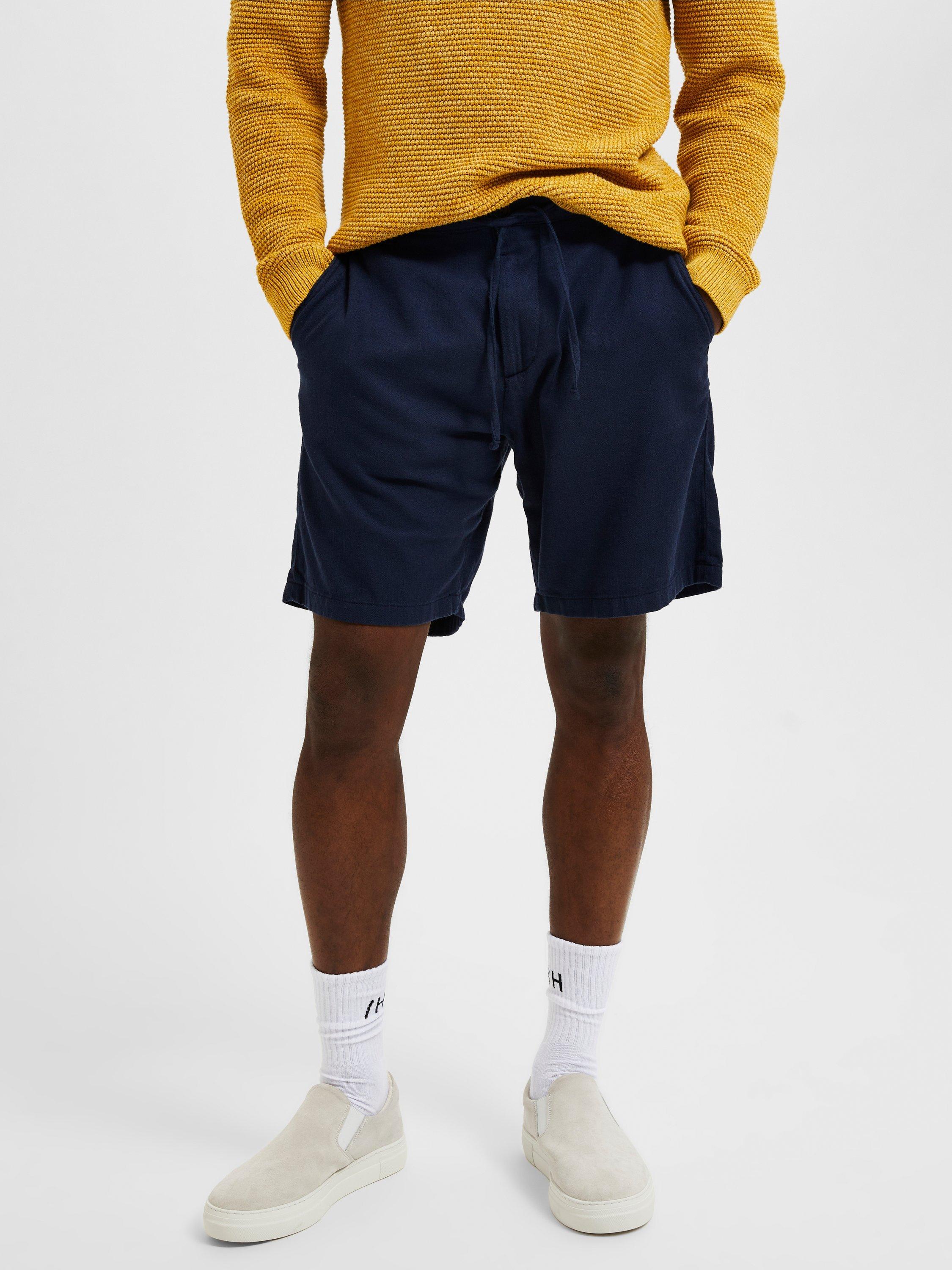 Product image 1 of 6, which shows Selected Brody Cotton Linen Blend Shorts, Dark Sapphire, S