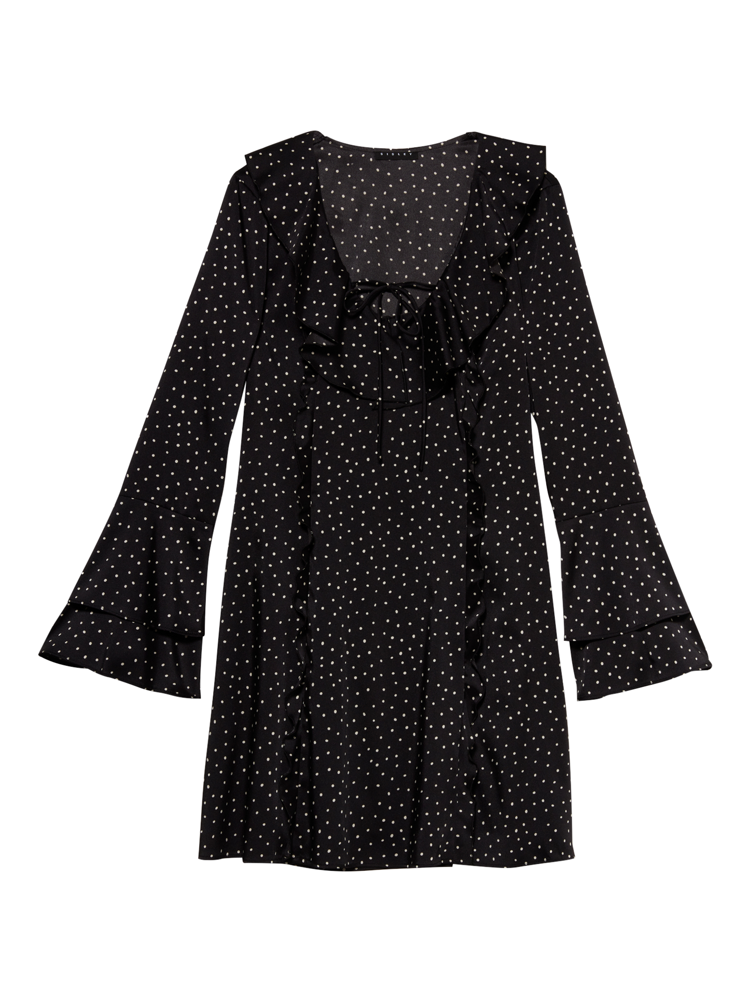 Product image 5 of 5, which shows SISLEY Polka Dot Drawstring V-Neck Mini Dress, Black, 10