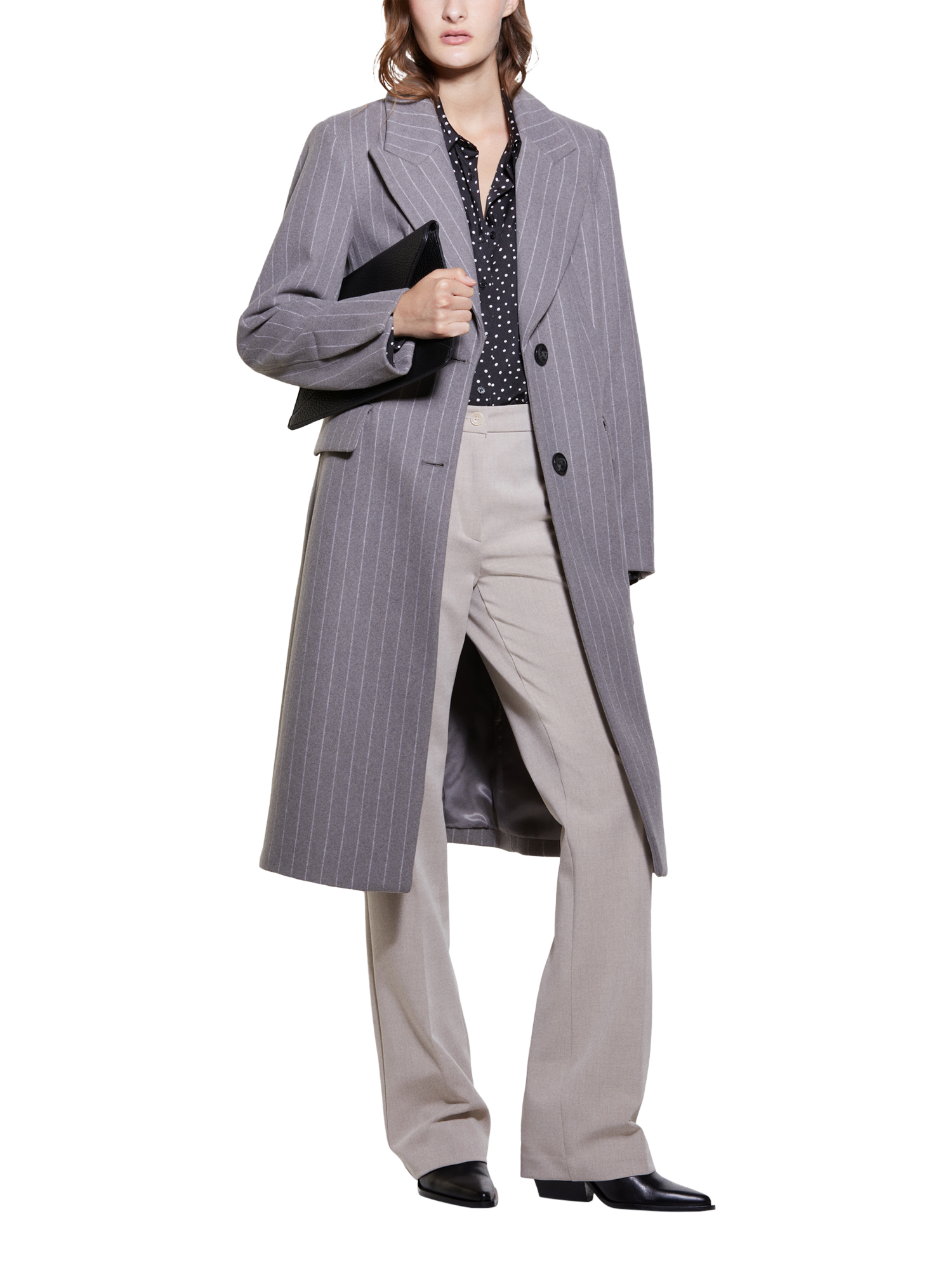 SISLEY Slim Fit Single Breasted Wool Blend Pinstripe Coat, Grey