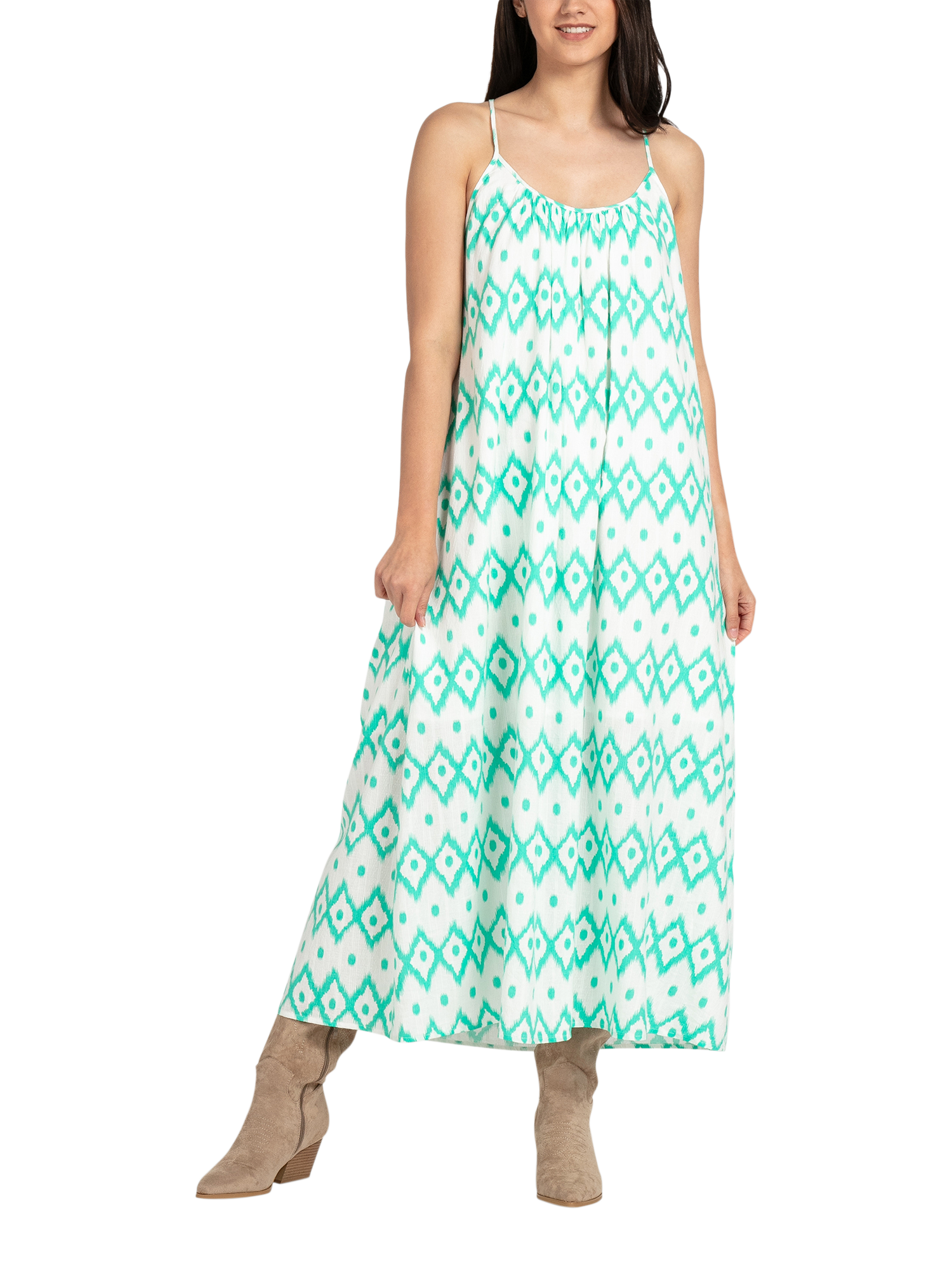 Product image 1 of 4, which shows Sisters Point Uloa Ikat Print Maxi Dress, Mint/White, XS