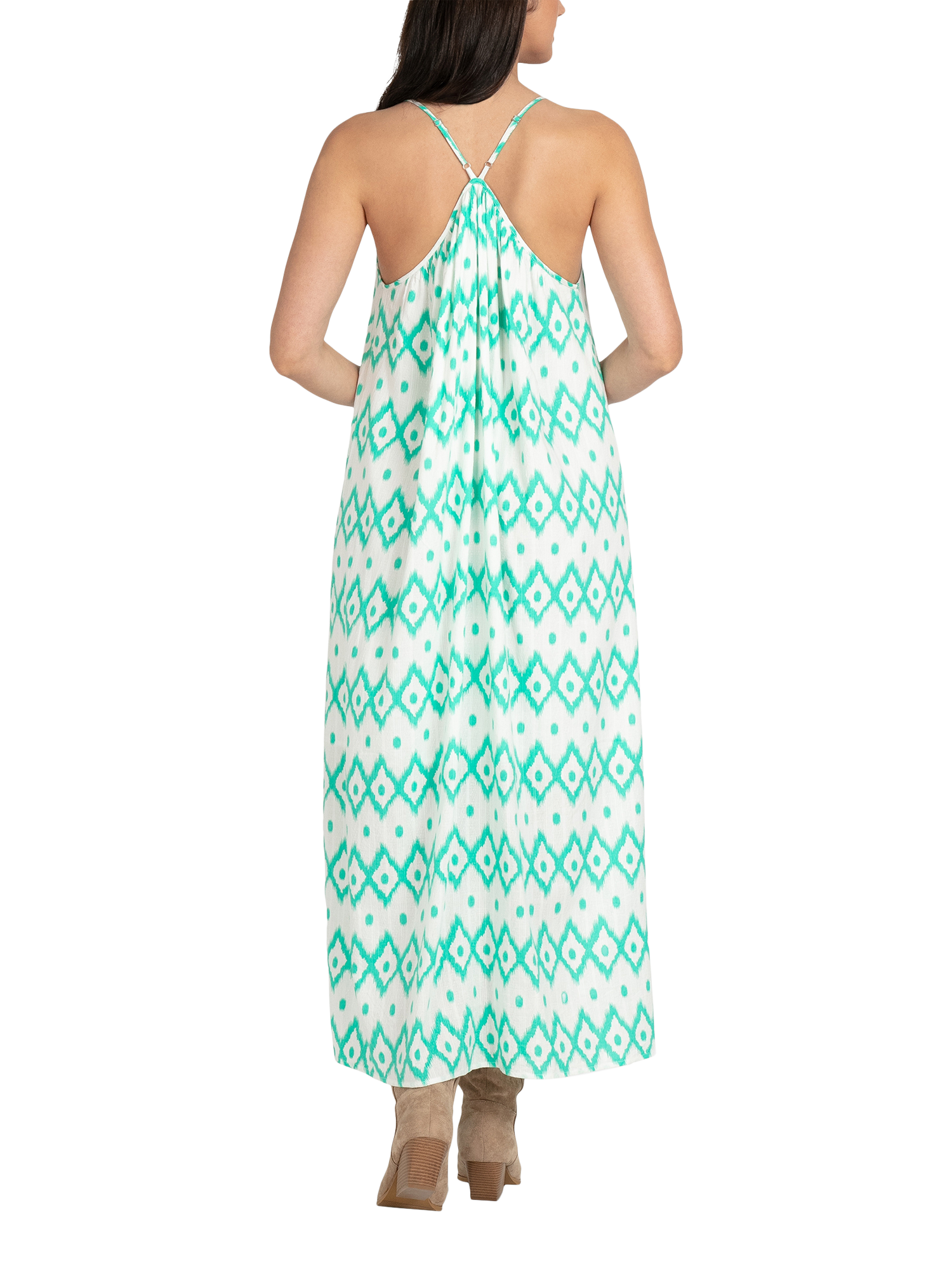 Product image 2 of 4, which shows Sisters Point Uloa Ikat Print Maxi Dress, Mint/White, XS