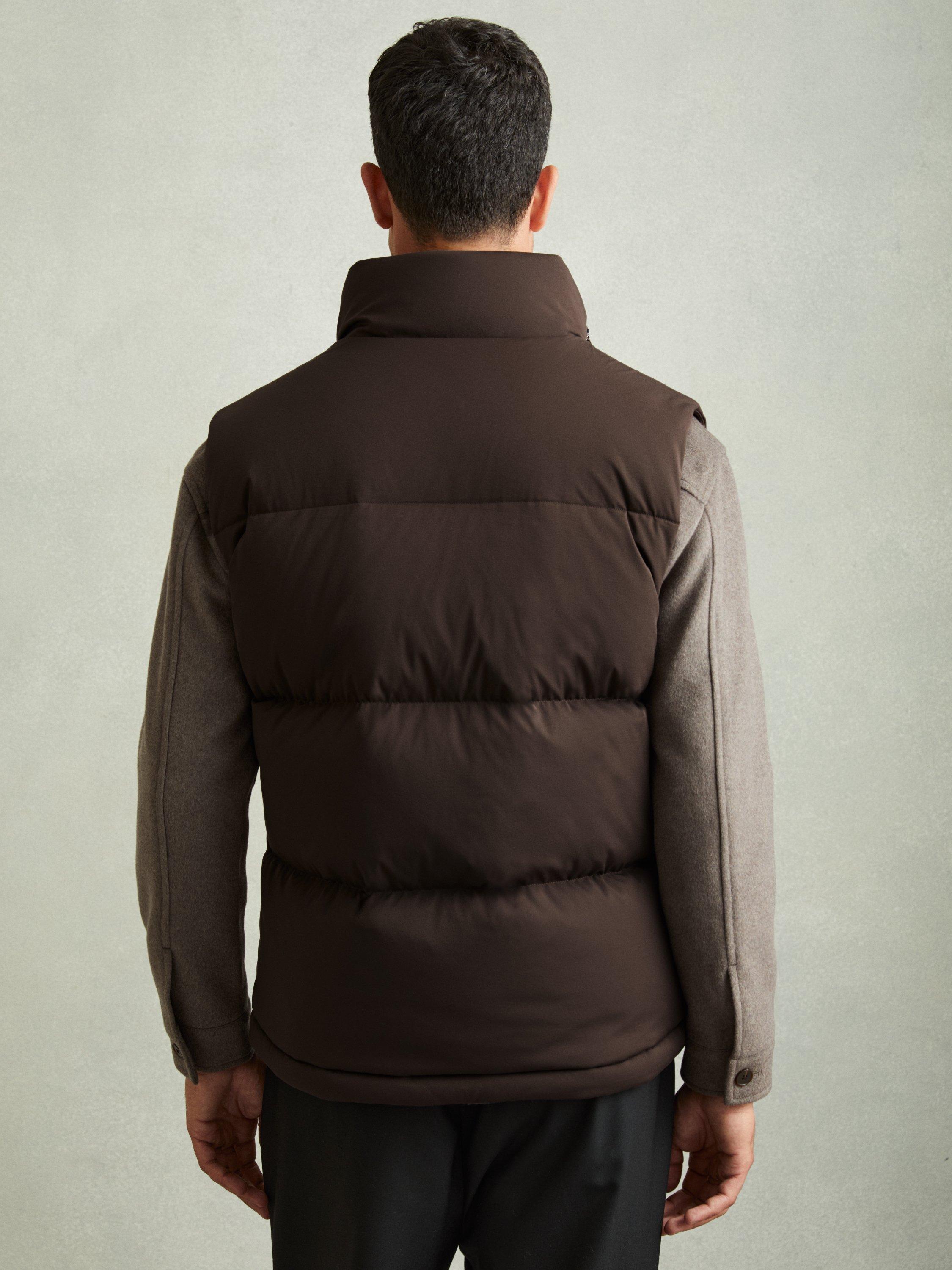 Reiss Jessie Quilted Shell Zip Through Gilet Brown