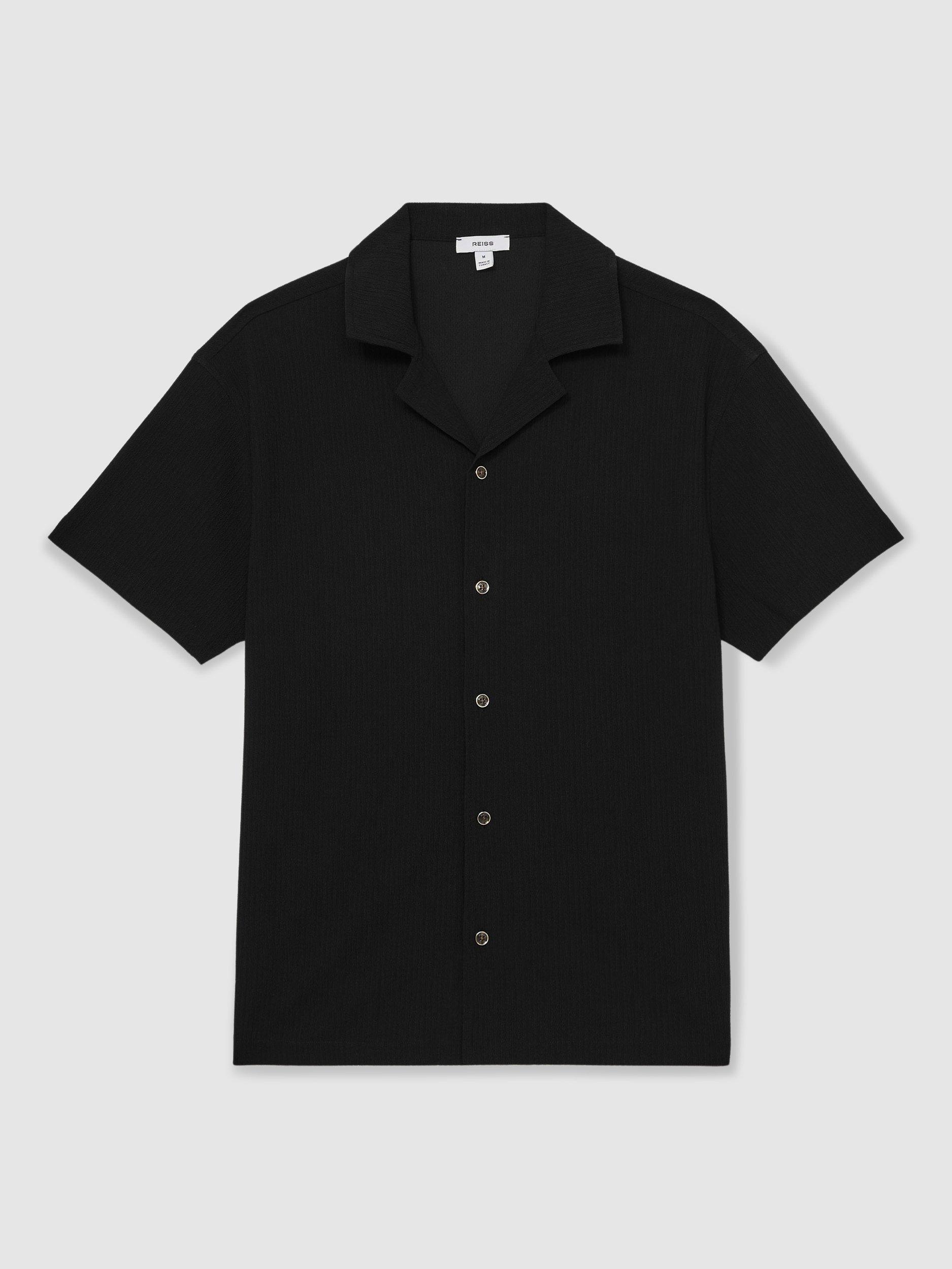 Product image 3 of 5, which shows Reiss Hunt Short Sleeve Textured Cuban Shirt, Black, S