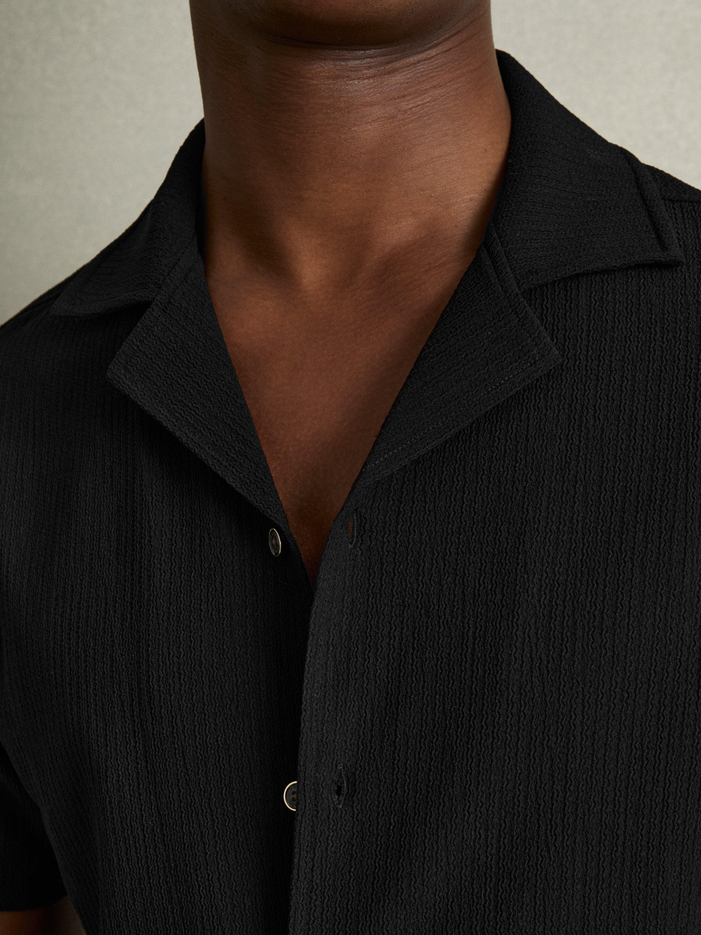 Product image 5 of 5, which shows Reiss Hunt Short Sleeve Textured Cuban Shirt, Black, S