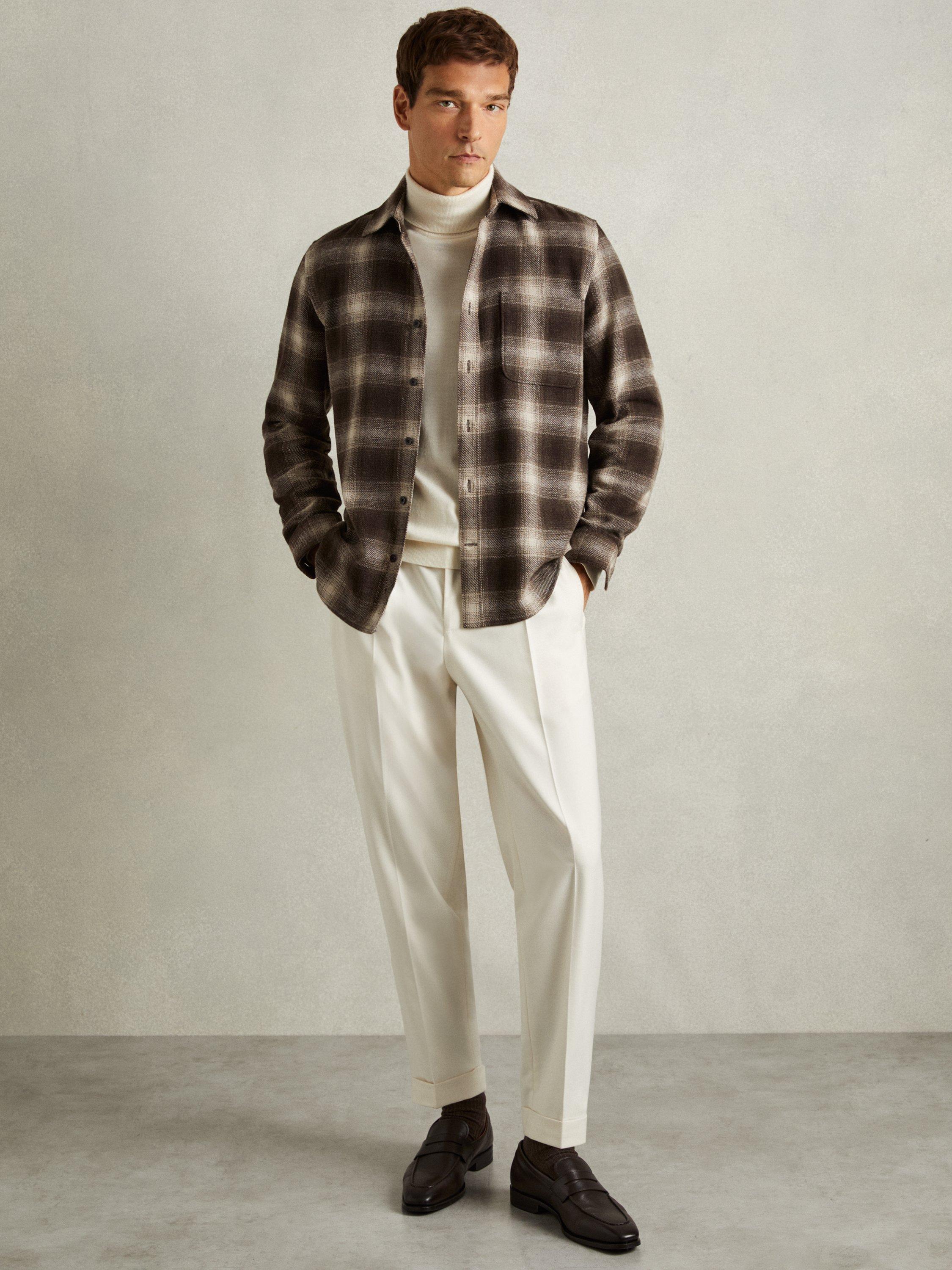 Product image 1 of 5, which shows Reiss Crosby Patch Pocket Shirt, Brown/Multi, XS