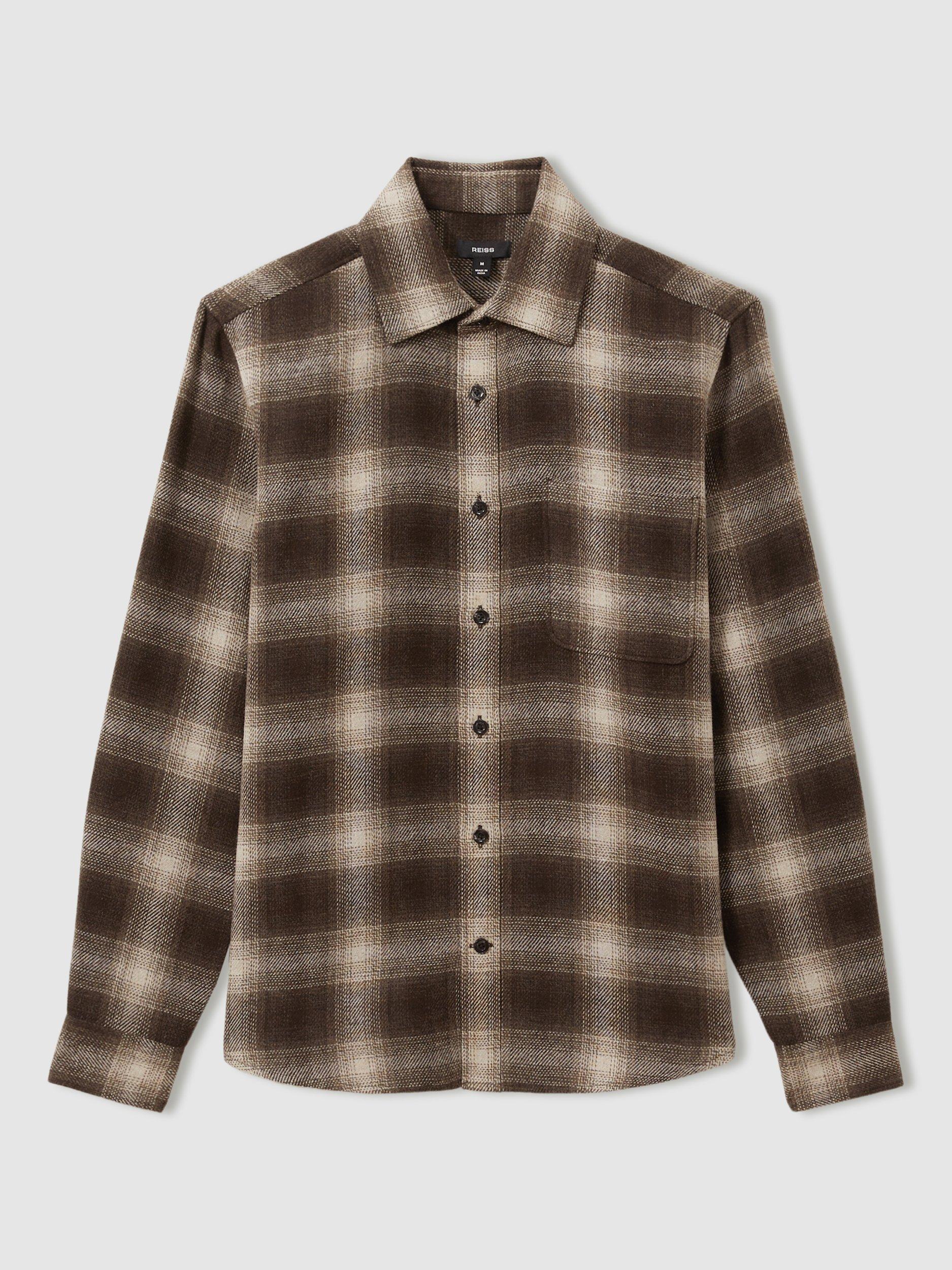 Product image 3 of 5, which shows Reiss Crosby Patch Pocket Shirt, Brown/Multi, XS