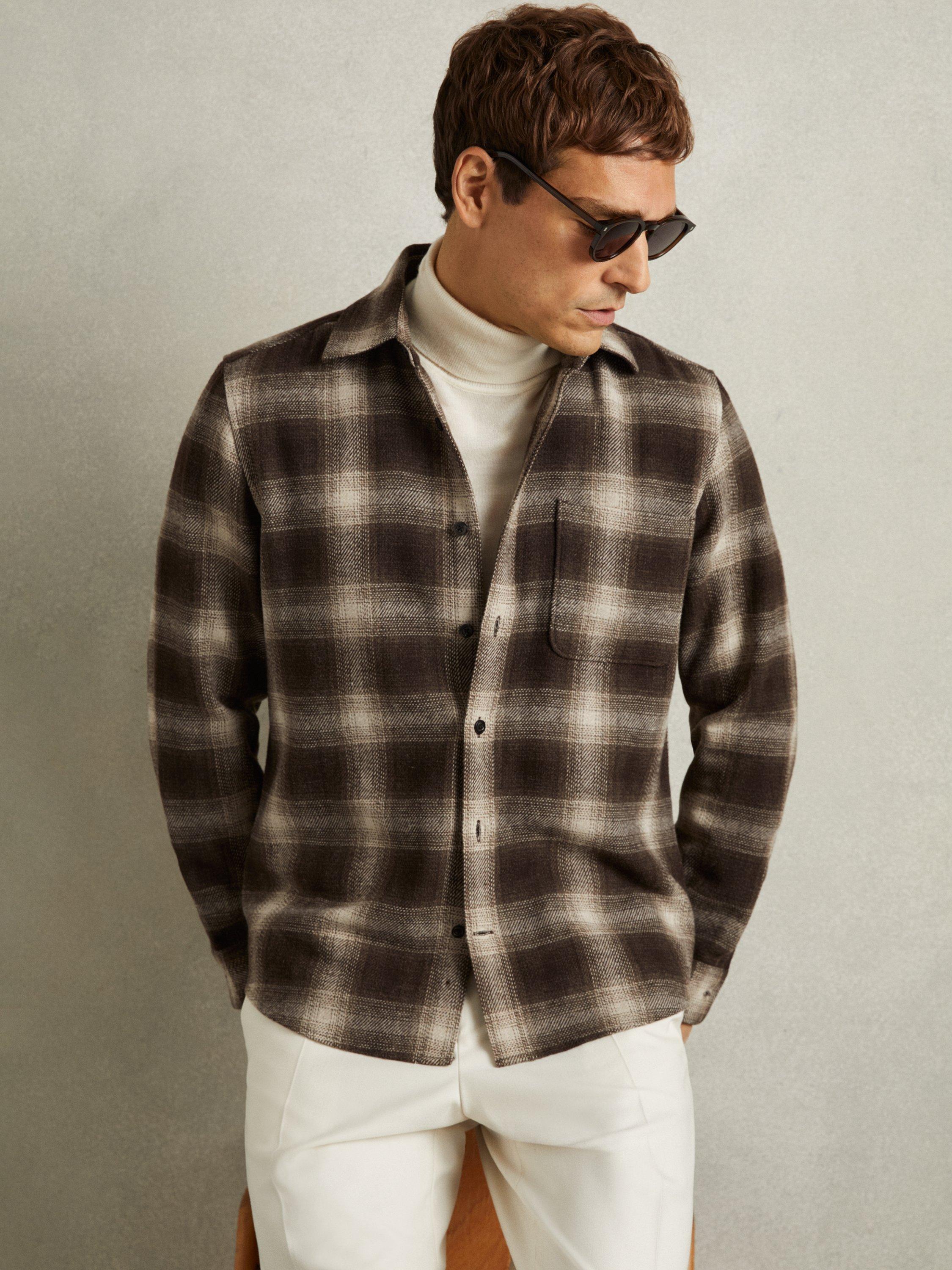 Product image 4 of 5, which shows Reiss Crosby Patch Pocket Shirt, Brown/Multi, XS