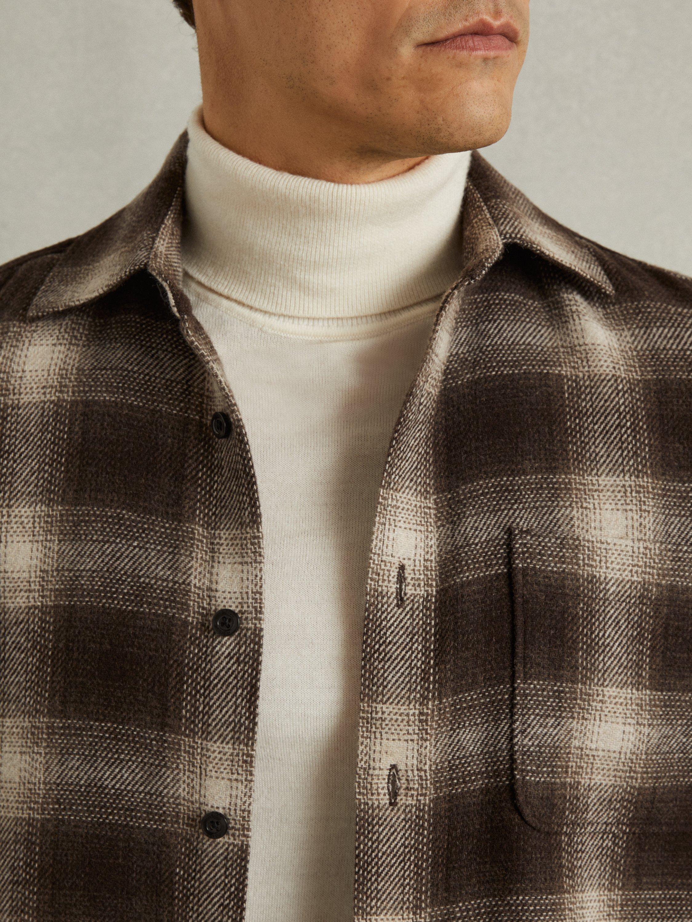 Product image 5 of 5, which shows Reiss Crosby Patch Pocket Shirt, Brown/Multi, XS