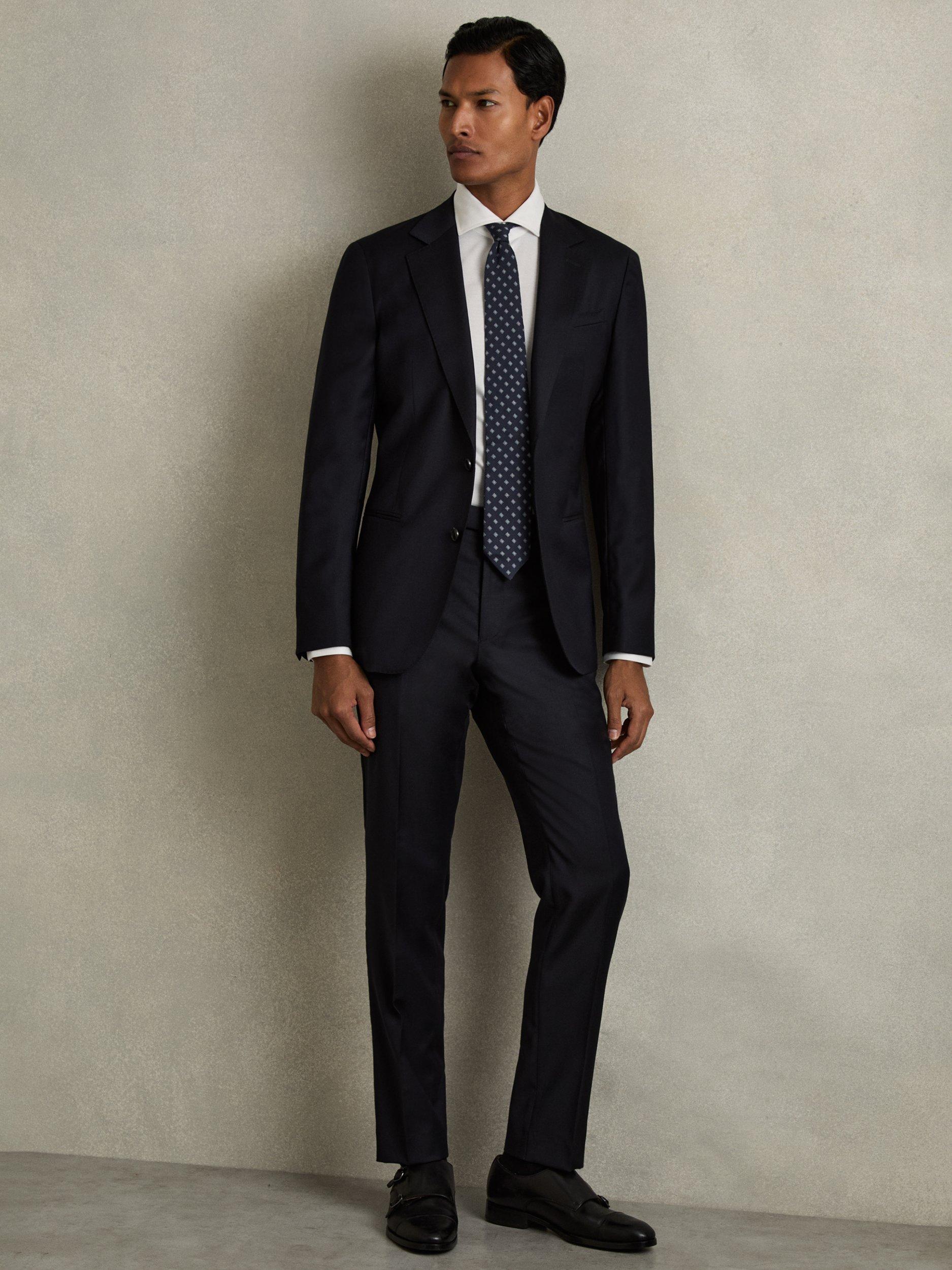 Product image 1 of 5, which shows Reiss Aspire Modern Slim-Fit Wool Suit Trousers, Navy, 28 R
