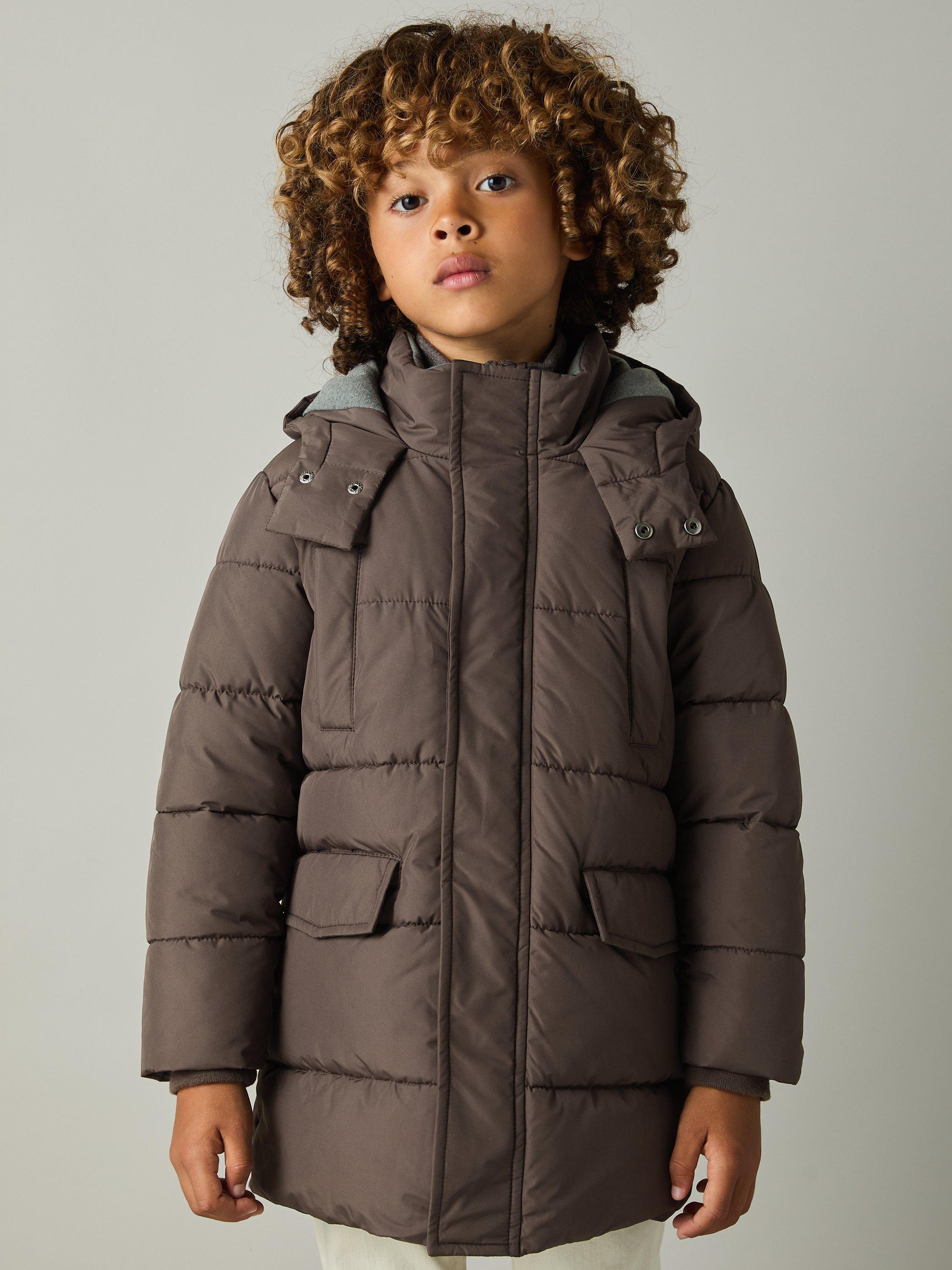 Reiss Kids' Carston Longline Puffer Coat, Chocolate Brown
