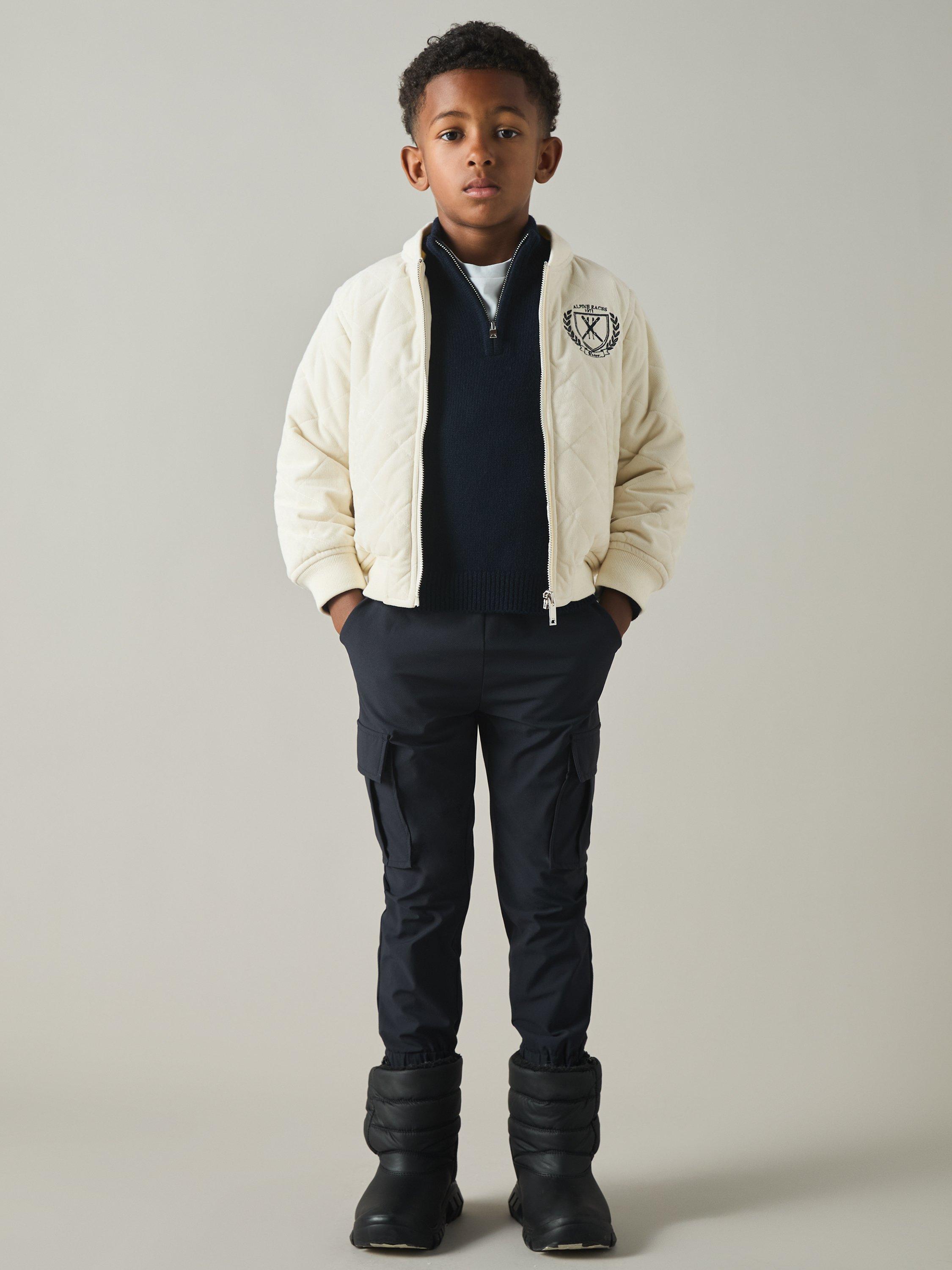 Reiss Kids' Ture Diamond Quilt Hooded Jacket, Off White/Grey