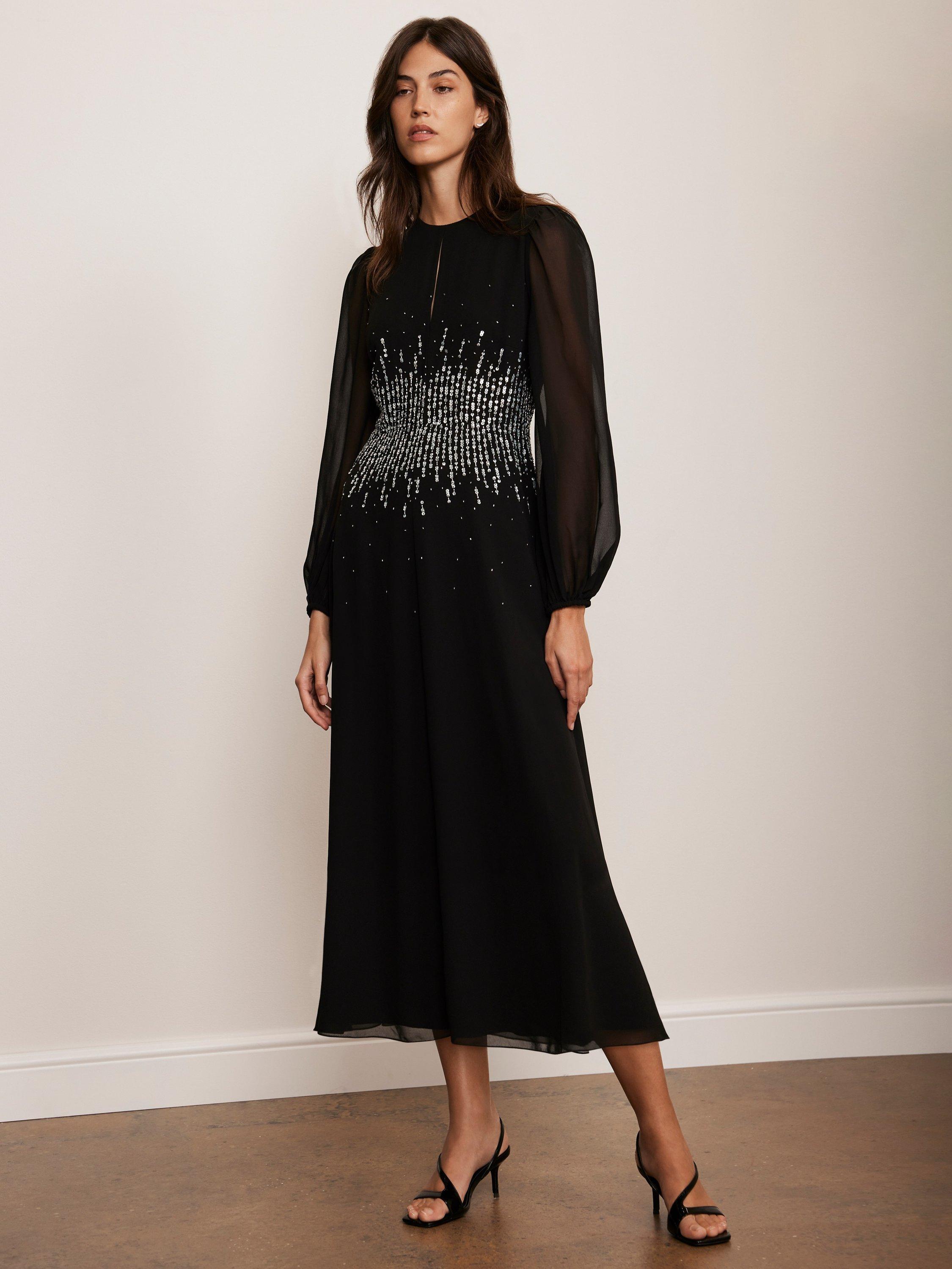 Mint Velvet Embellished Midi Dress Black