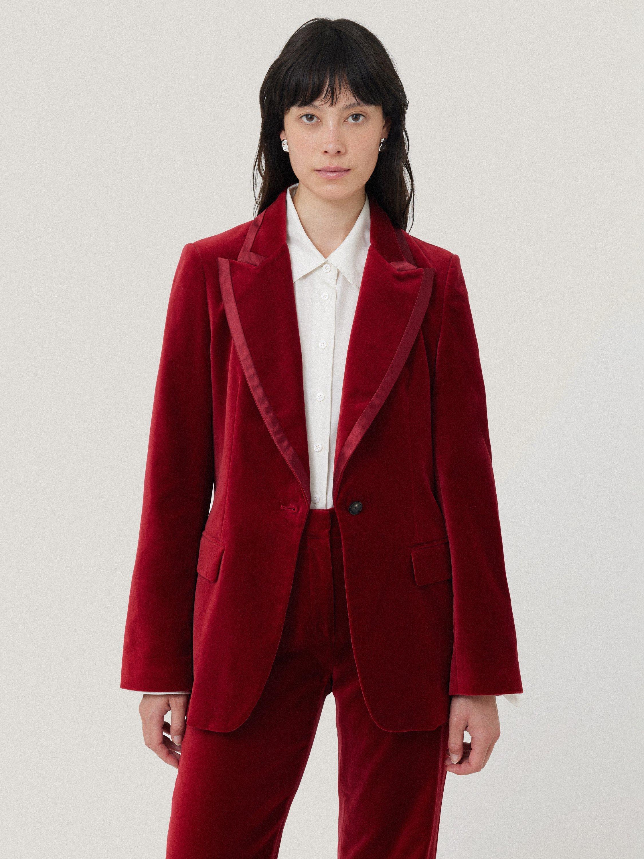 Jigsaw Ashby Velvet Blazer, Red