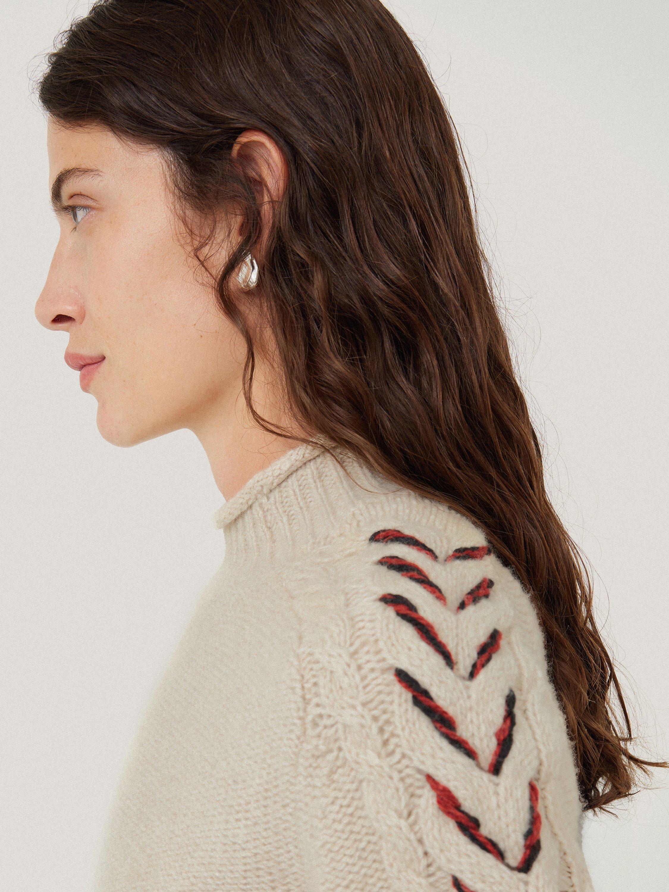 Product image 3 of 8, which shows Jigsaw Braided Cable Wool Rich Jumper, Cream/Multi, XL