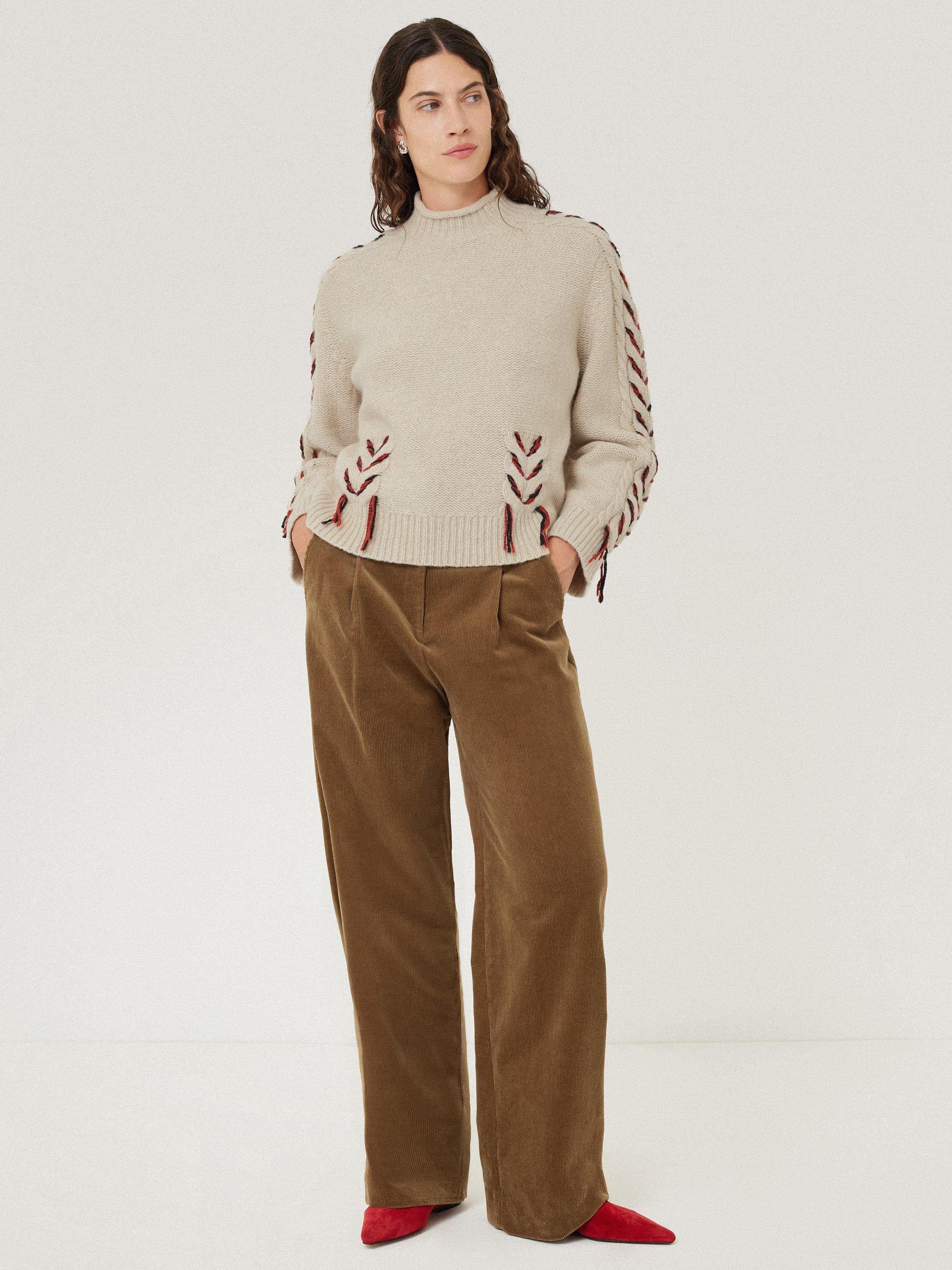 Product image 4 of 8, which shows Jigsaw Braided Cable Wool Rich Jumper, Cream/Multi, XL