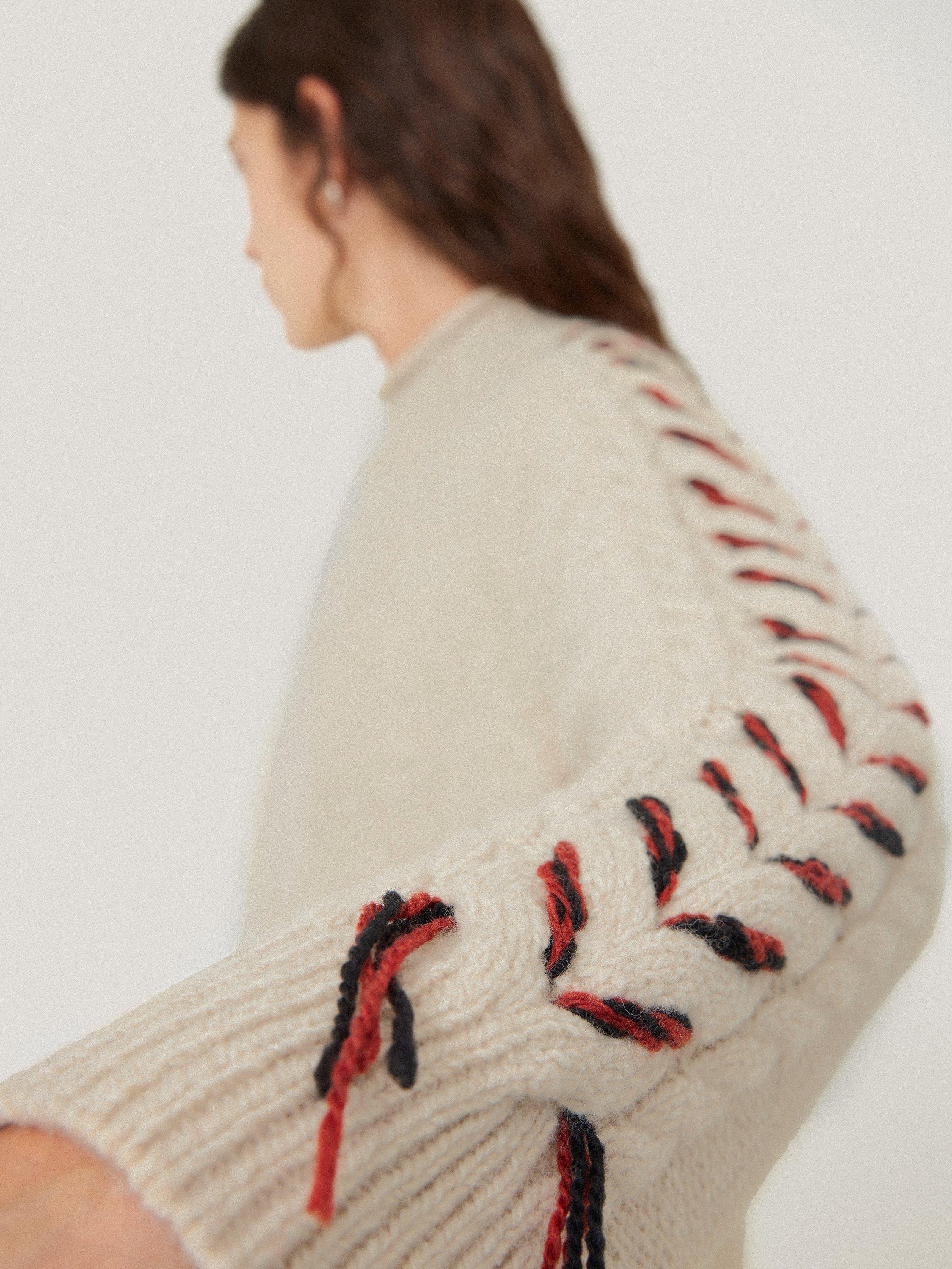 Product image 6 of 8, which shows Jigsaw Braided Cable Wool Rich Jumper, Cream/Multi, XL