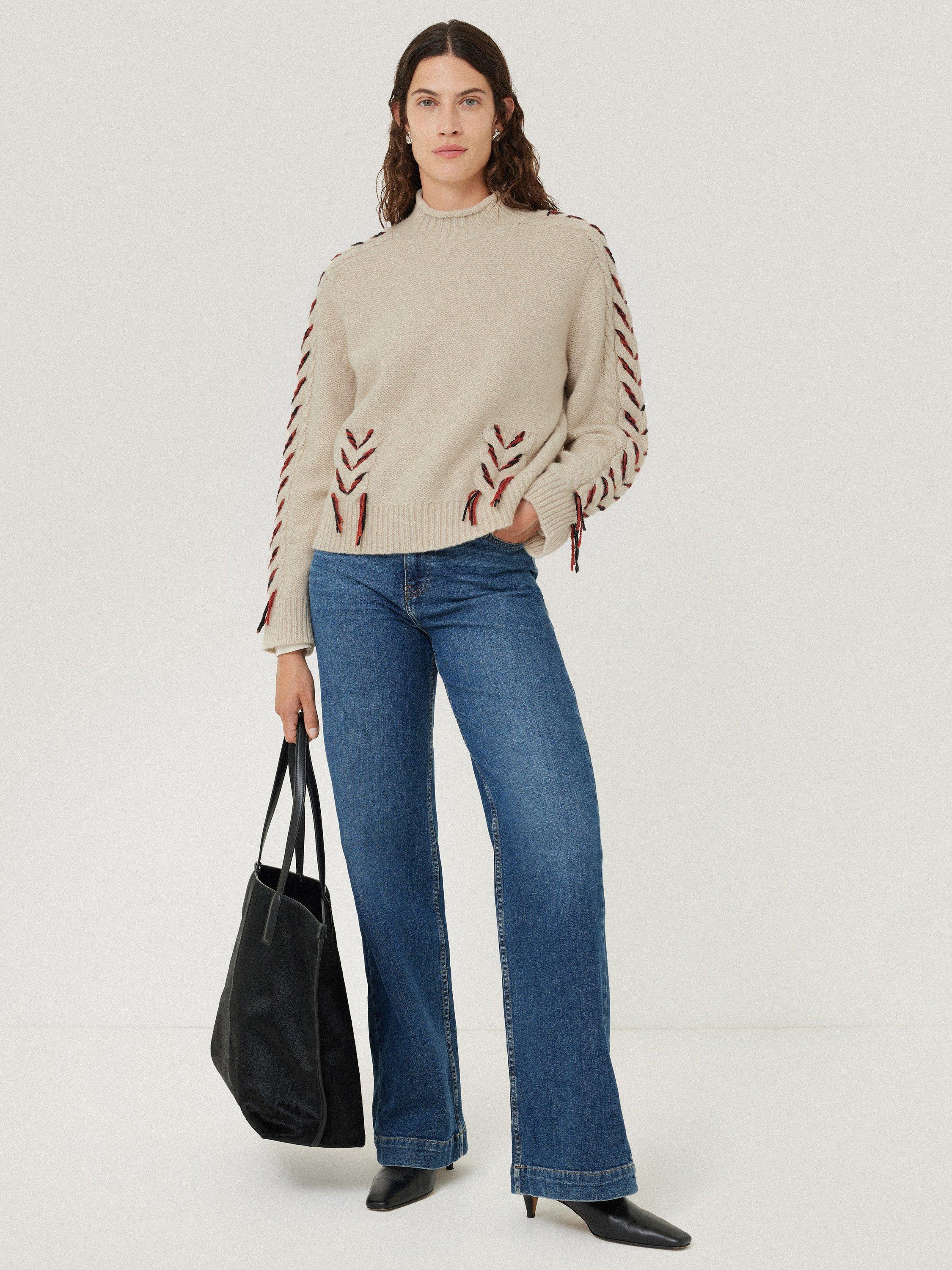 Product image 8 of 8, which shows Jigsaw Braided Cable Wool Rich Jumper, Cream/Multi, XL