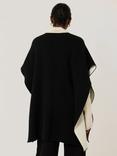 Jigsaw Double Faced Contrast Poncho, Black