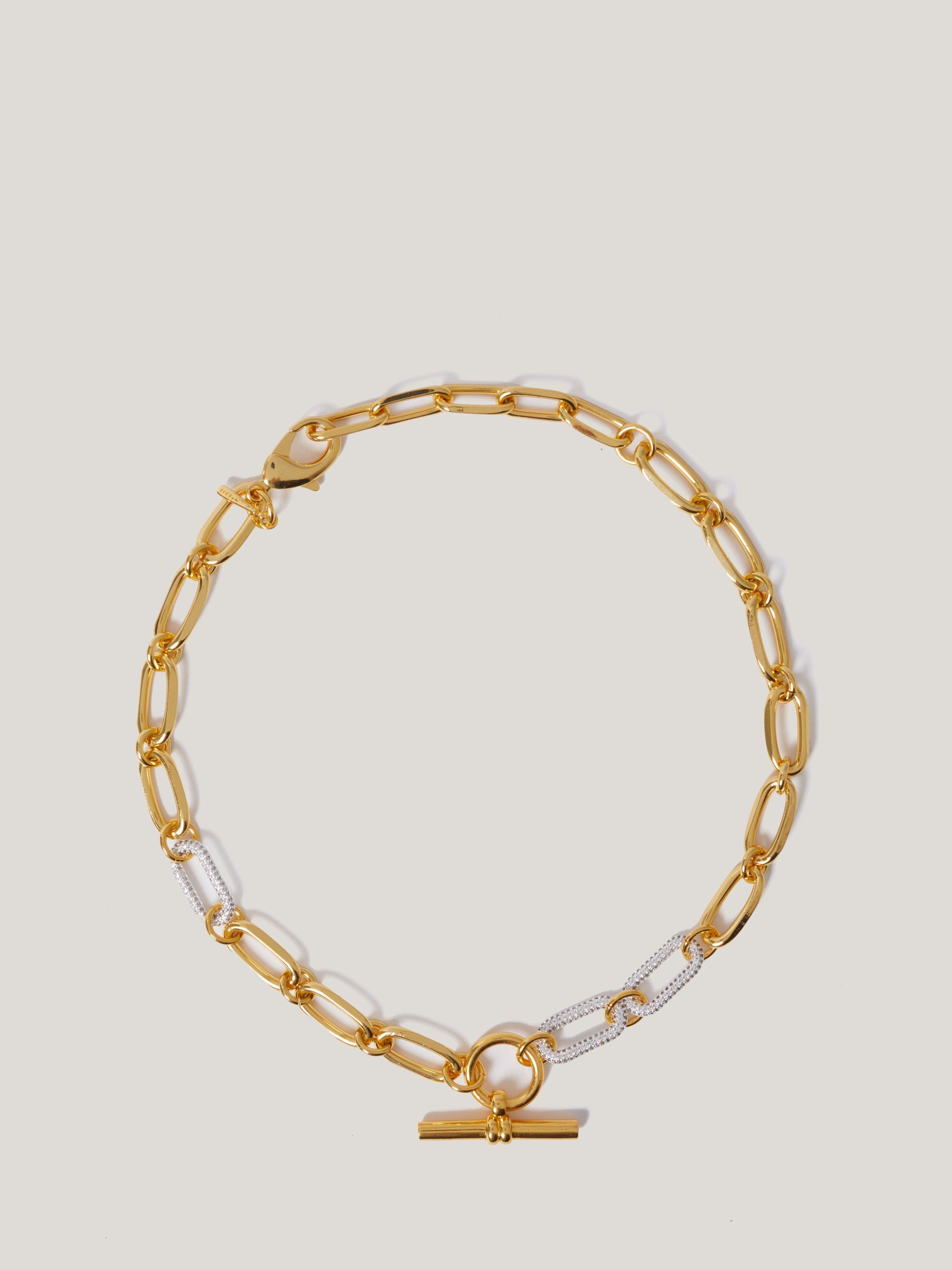 Jigsaw Pave Trombone Chain Necklace, Gold