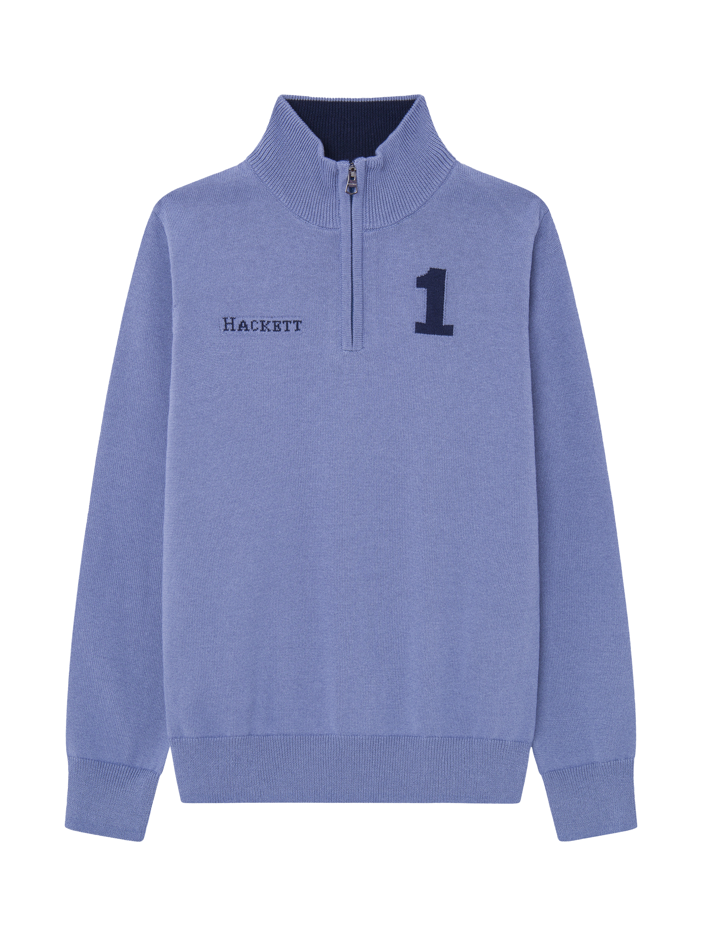 Hackett London Kids' Cotton Zip Neck Jumper, Chambray Blue