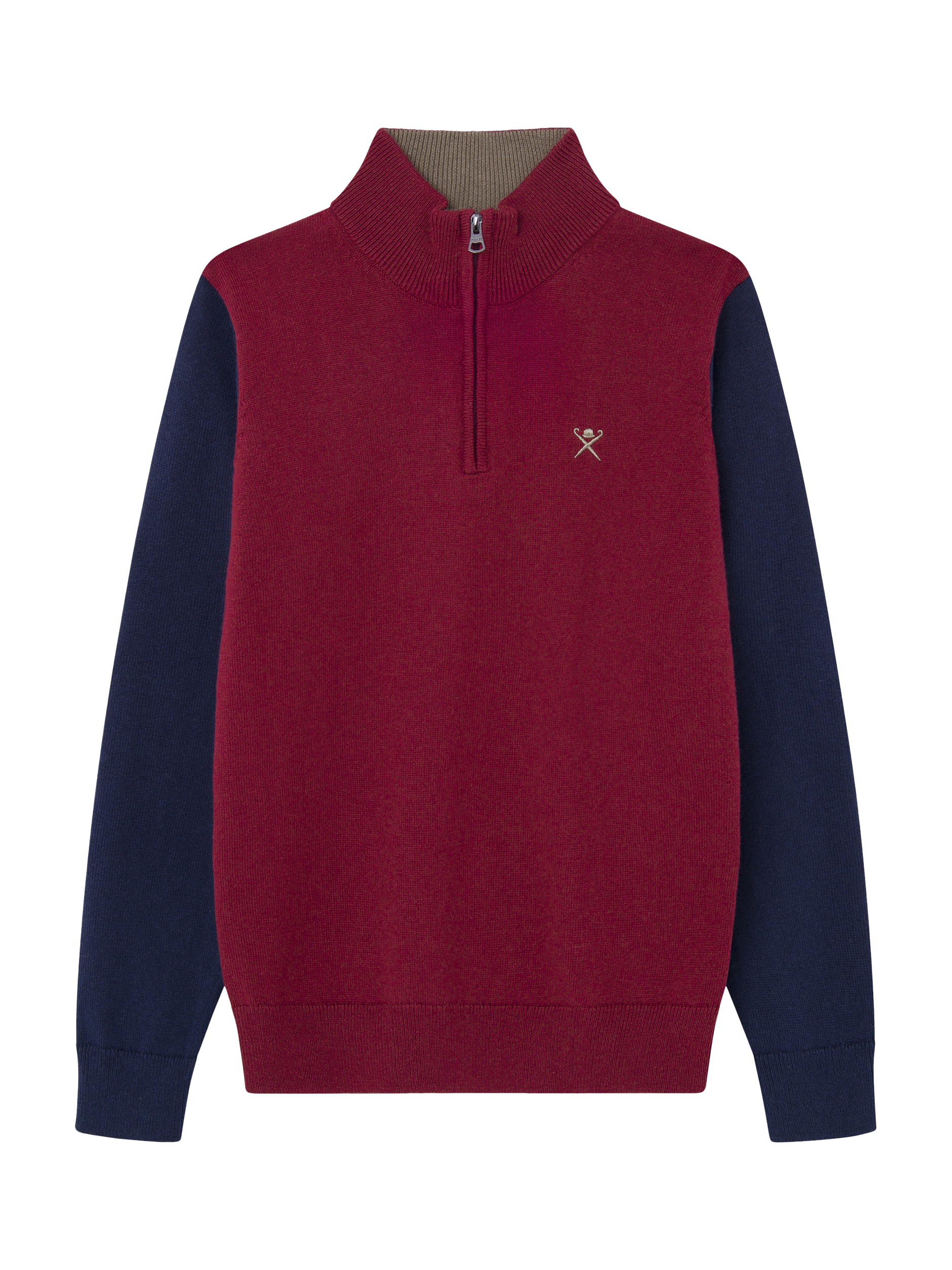 Hackett London Kids' Colour Block Zip Neck Jumper, Winter Red