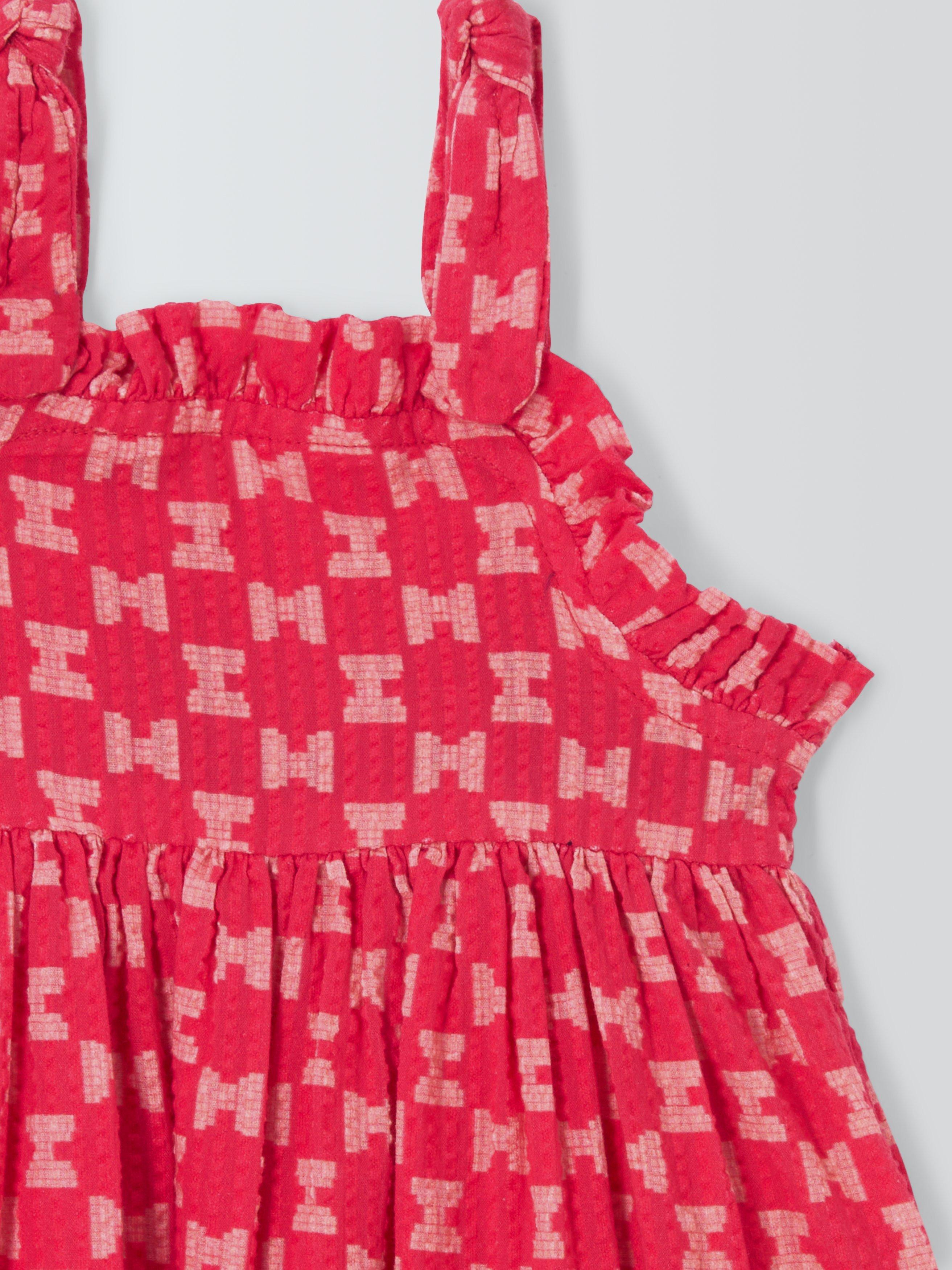 Product image 3 of 3, which shows John Lewis Baby Crinkle Geometric Dress, Red, 0-3 months