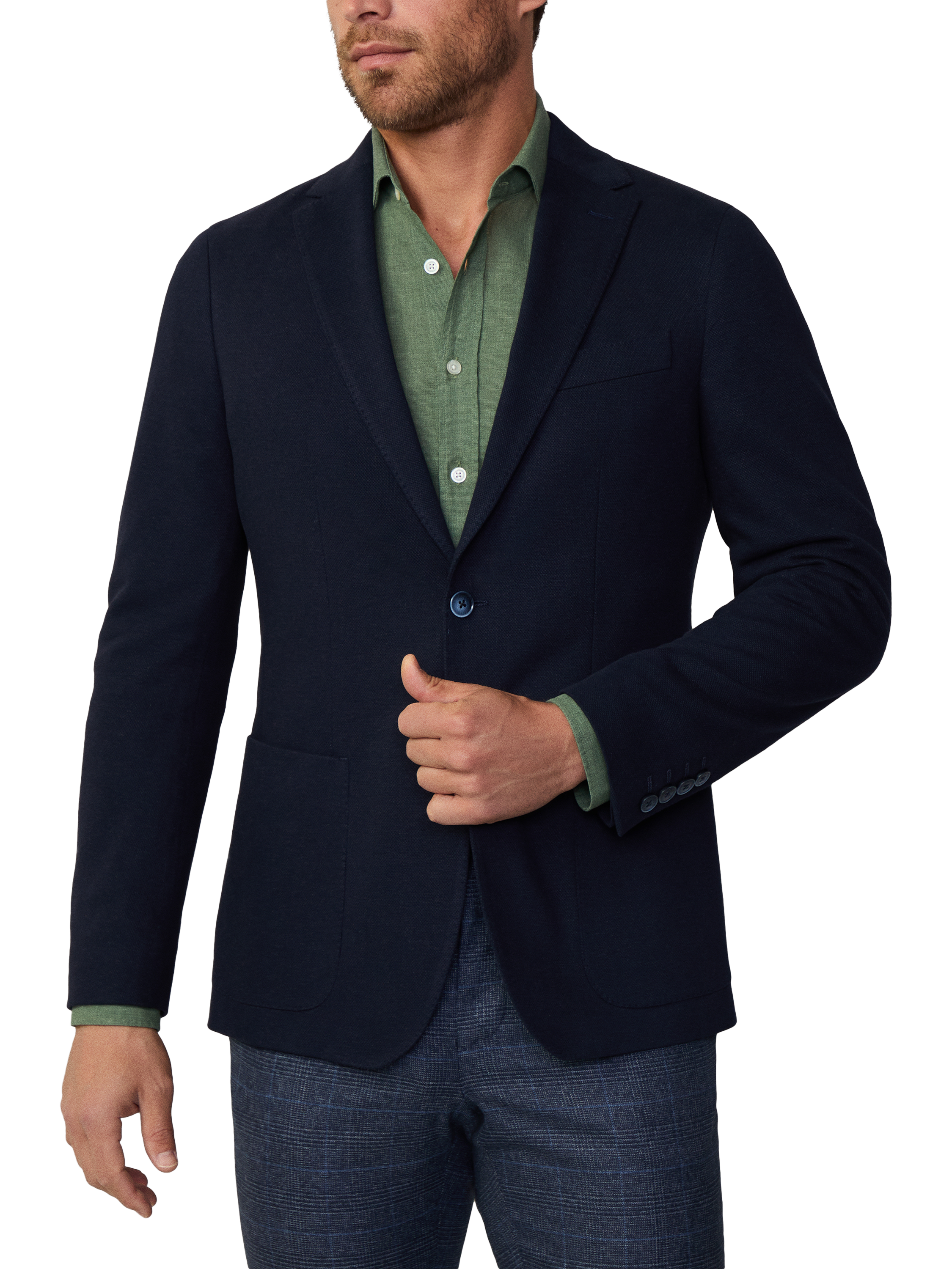 Hackett London Cotton Linen Blend Piqué Blazer, Navy