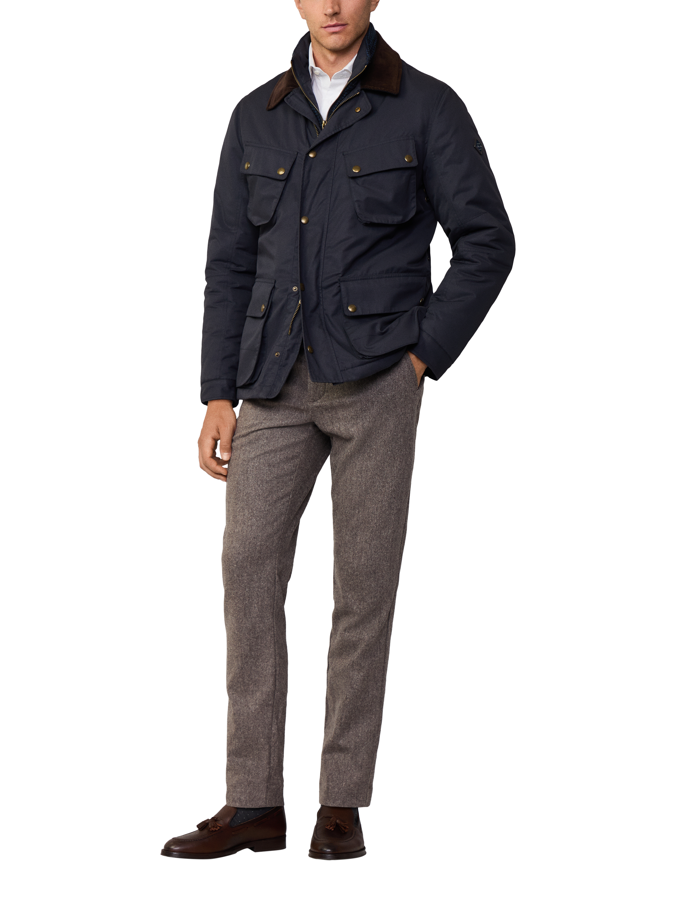 Product image 1 of 10, which shows Hackett London Waxed Cotton Cargo Jacket, Midnight Blue, L