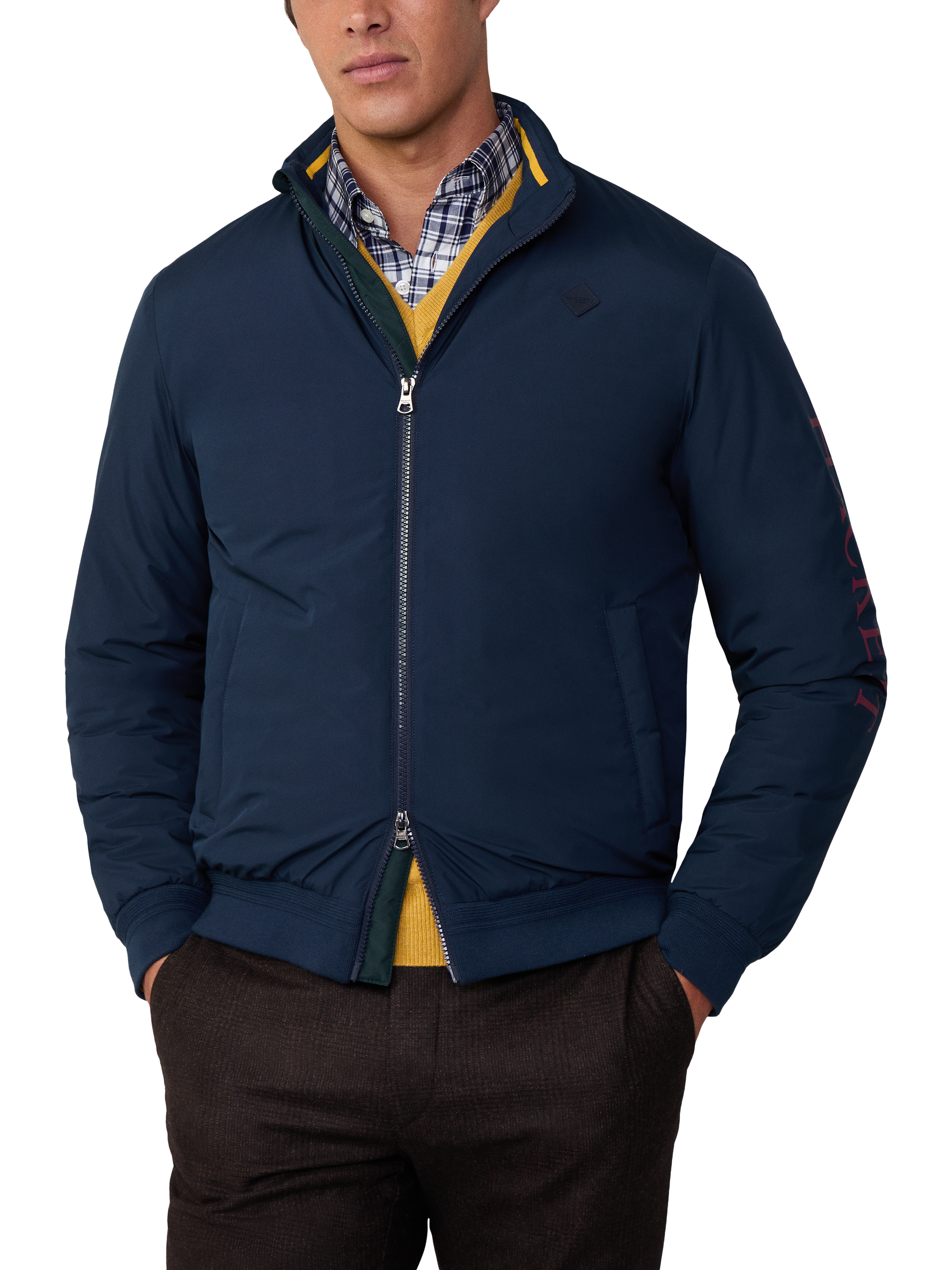 Product image 1 of 7, which shows Hackett London Heritage Bomber Jacket, Midnight Blue, L