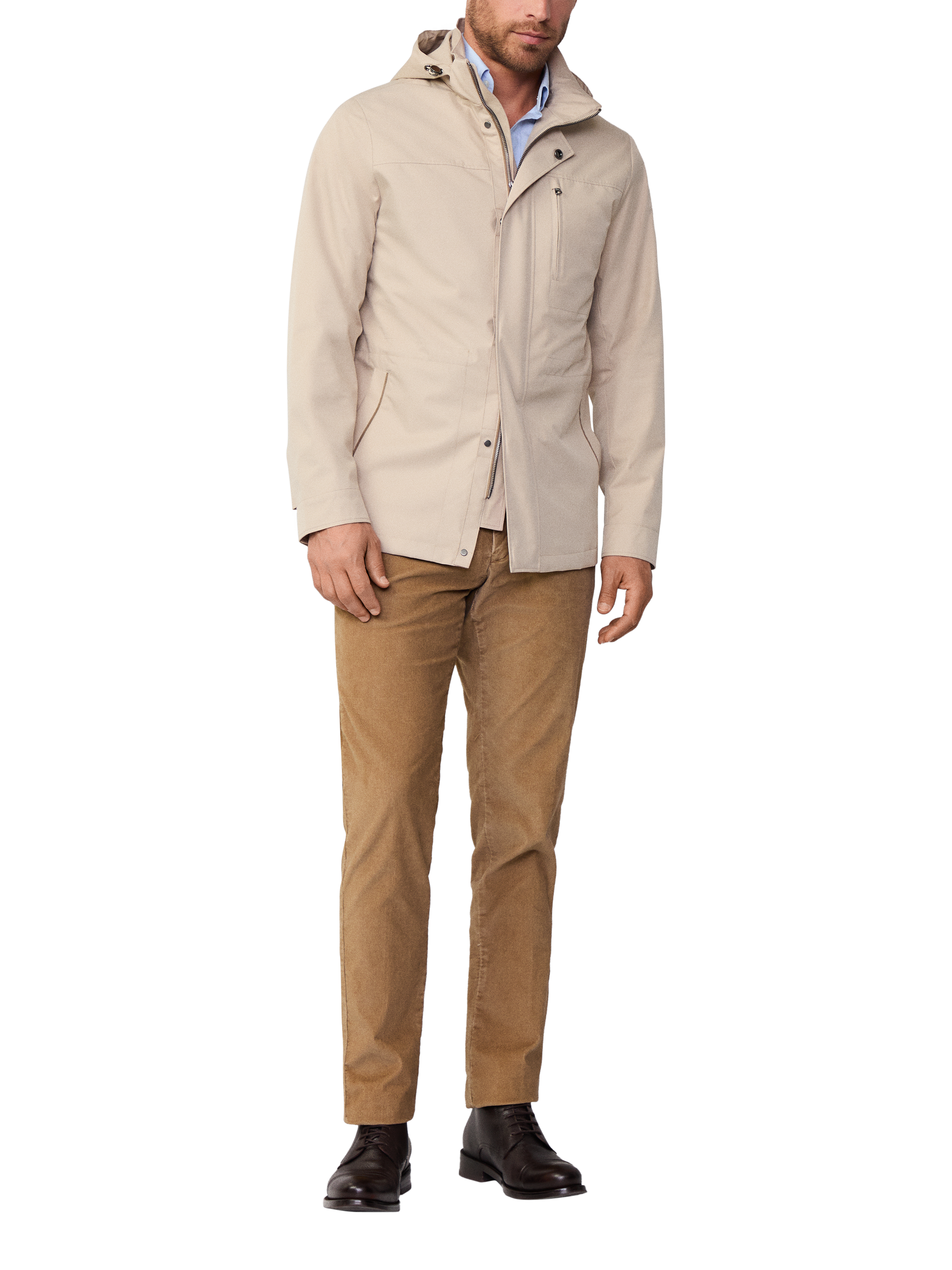 Hackett London Removable Hooded Parka, Stone Beige