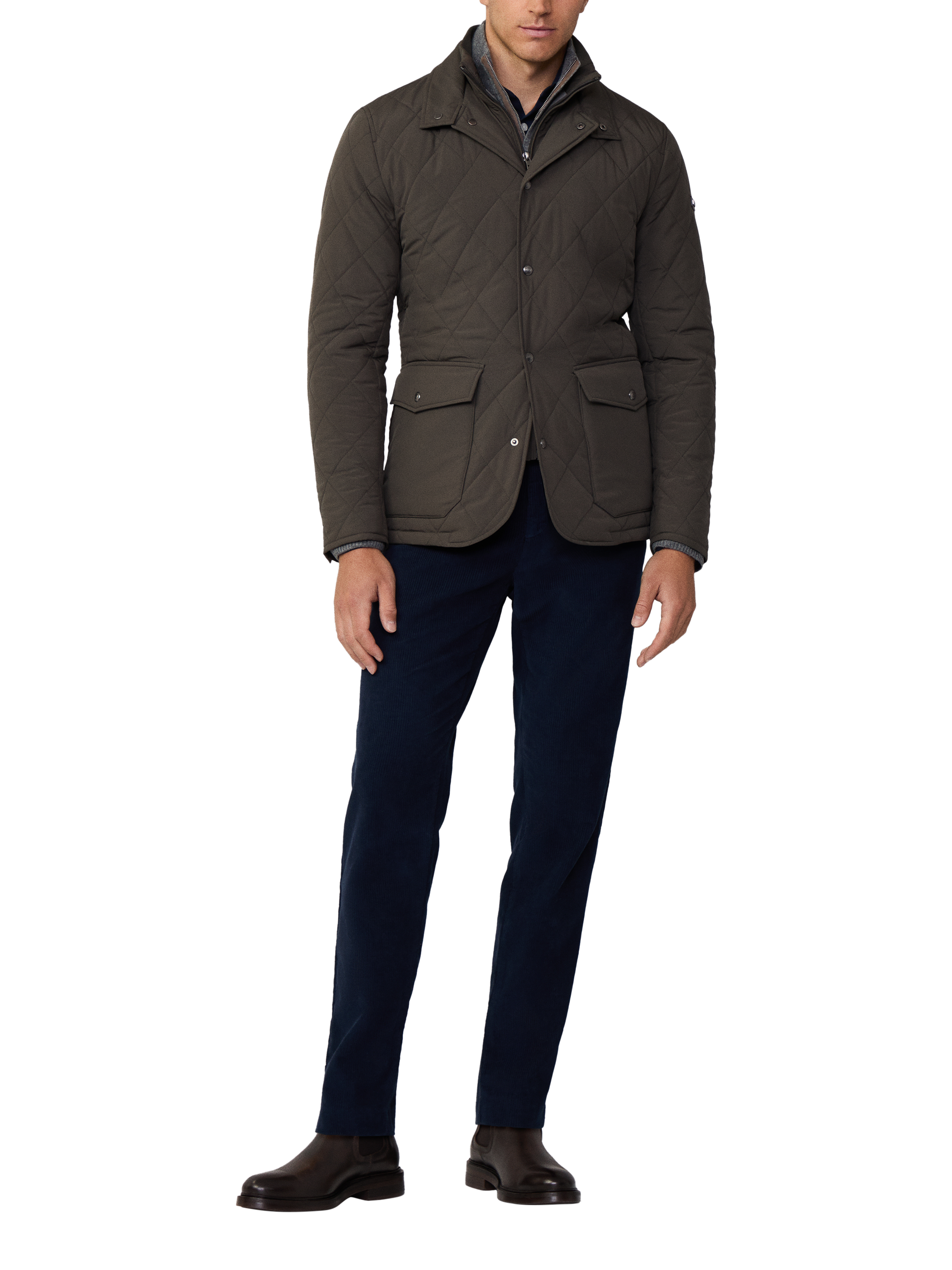 Product image 2 of 7, which shows Hackett London Quilted High Neck Jacket, Deep Green, XS