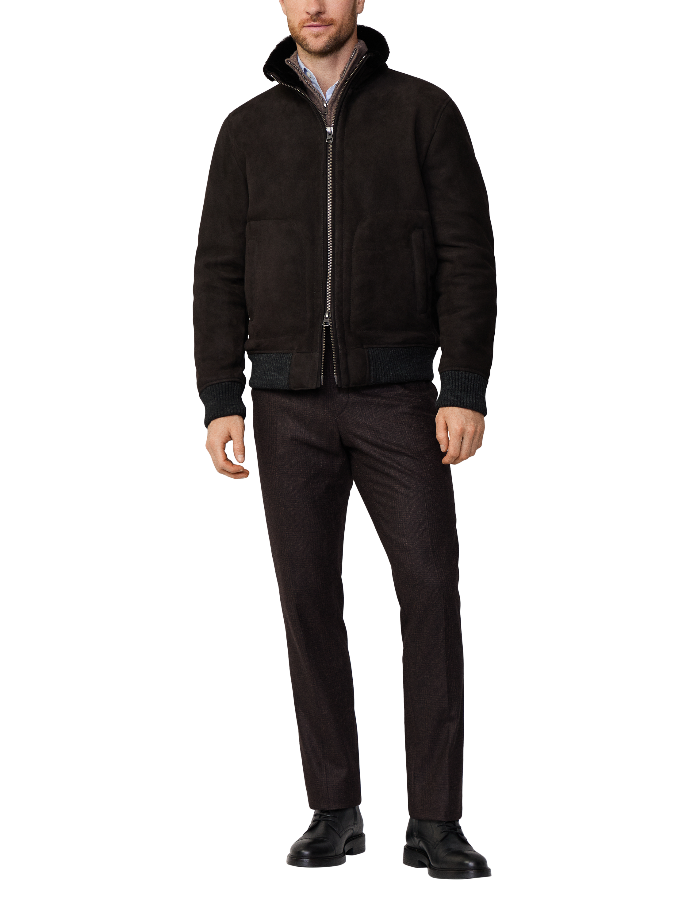 Hackett London Leather Bomber Jacket, Dark Brown