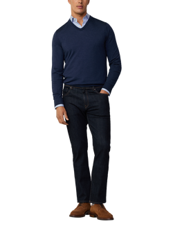 Hackett London Merino Wool Silk V-Neck Jumper, Navy, Navy