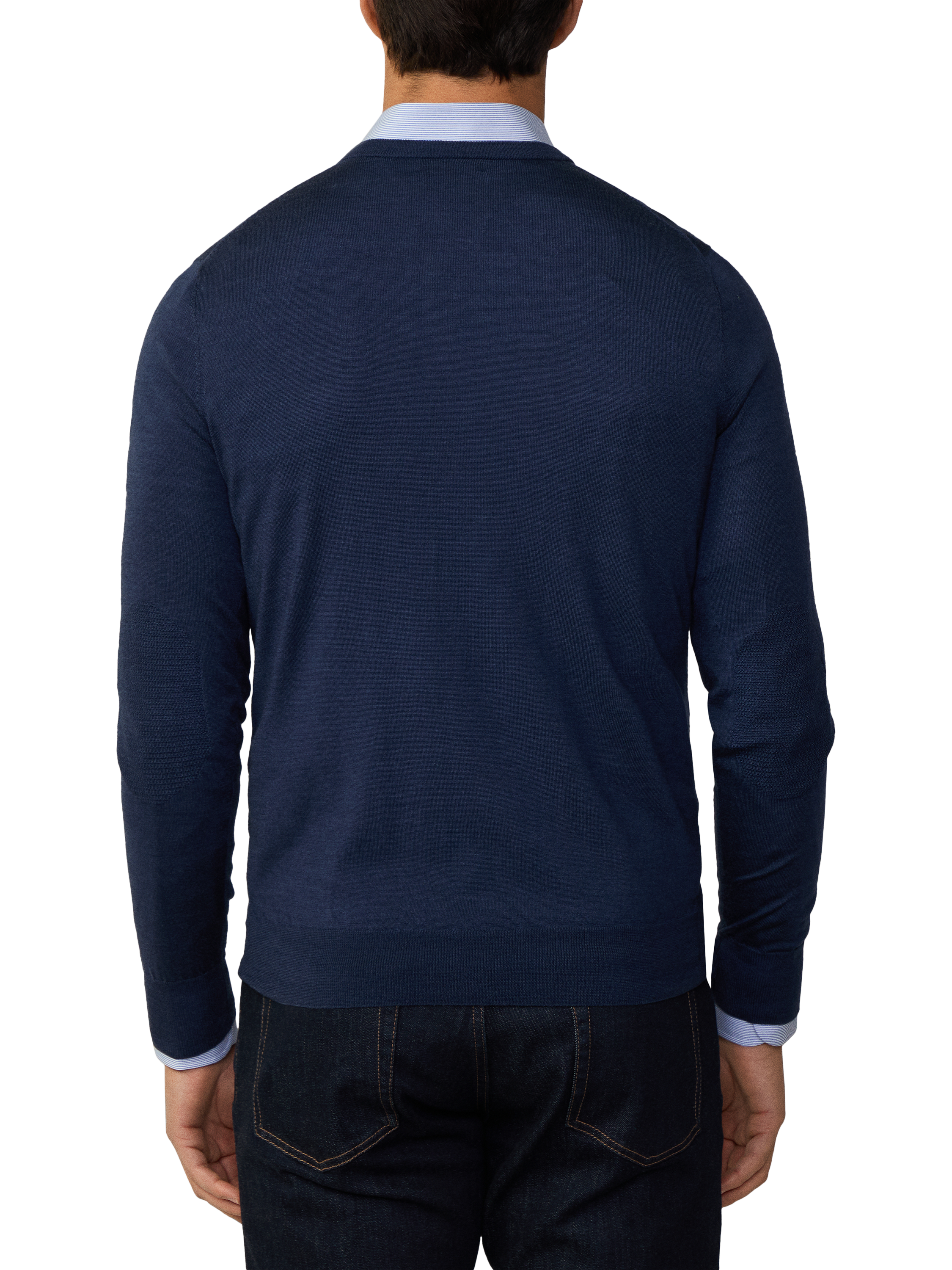 Product image 3 of 6, which shows Hackett London Merino Wool Silk V-Neck Jumper, Navy, XXXL