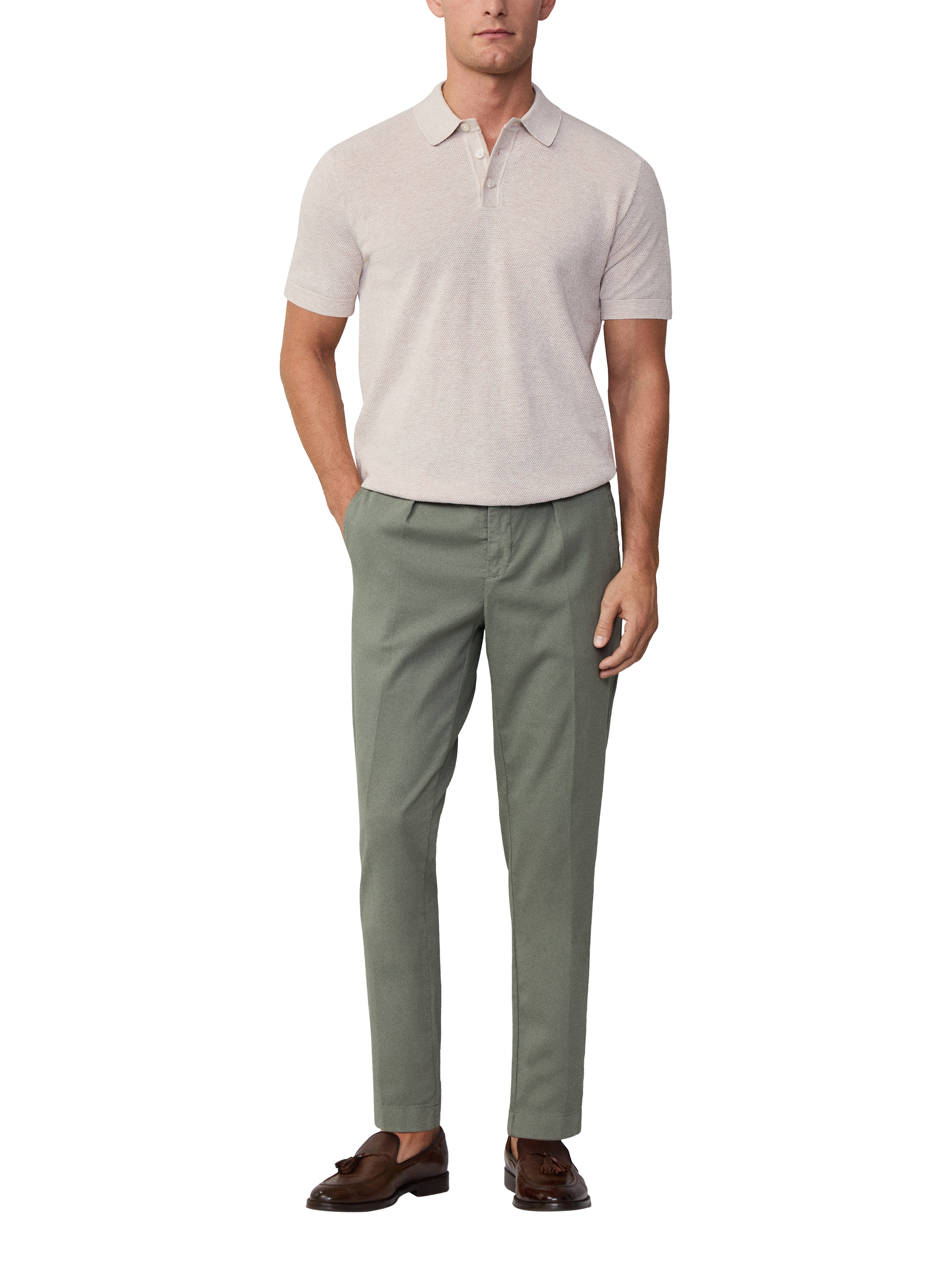 Hackett London Cotton Linen Blend Polo Shirt, Ecru White