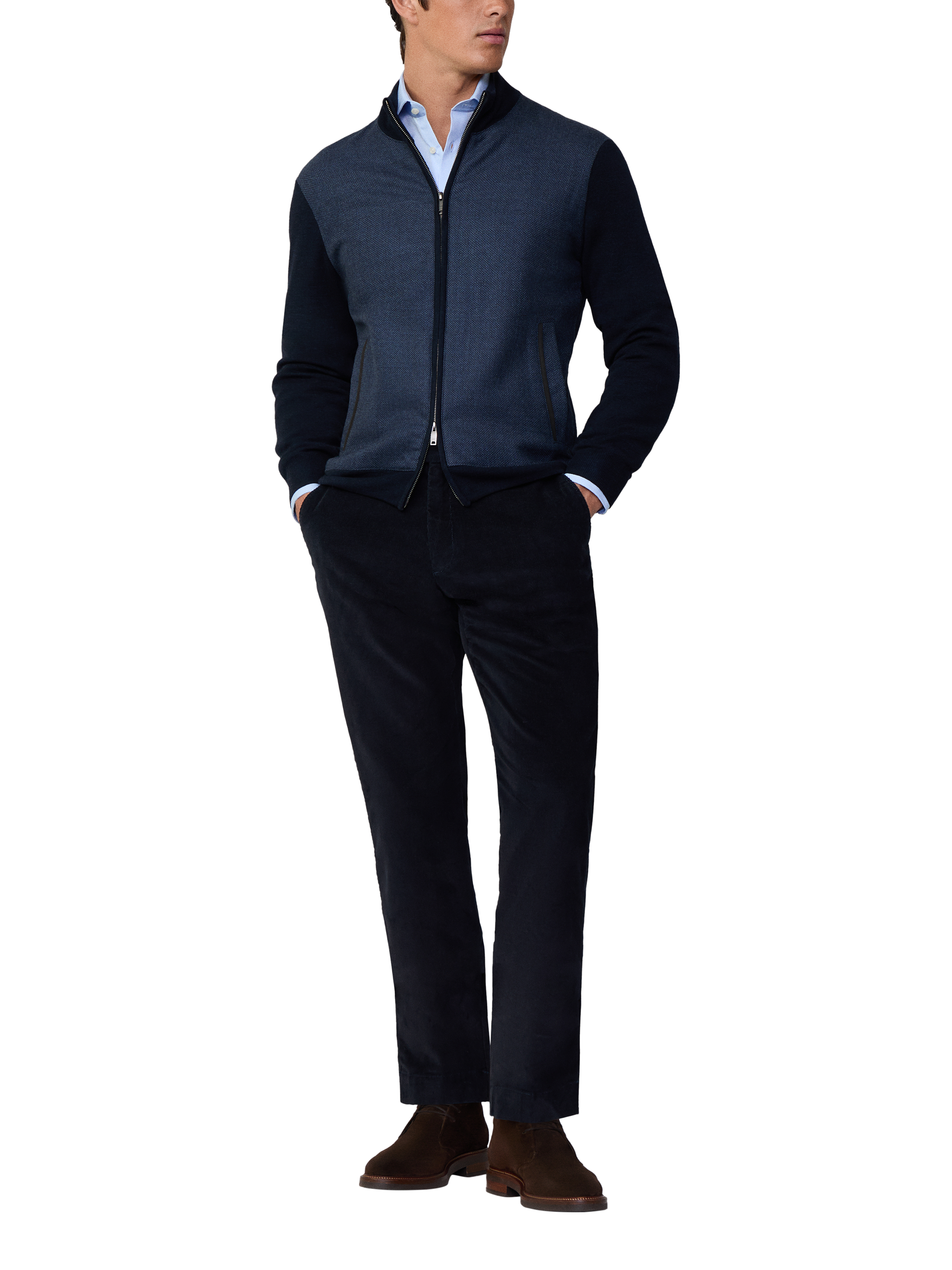 Hackett London Merino Wool Hybrid Knit Jacket, Midnight Blue