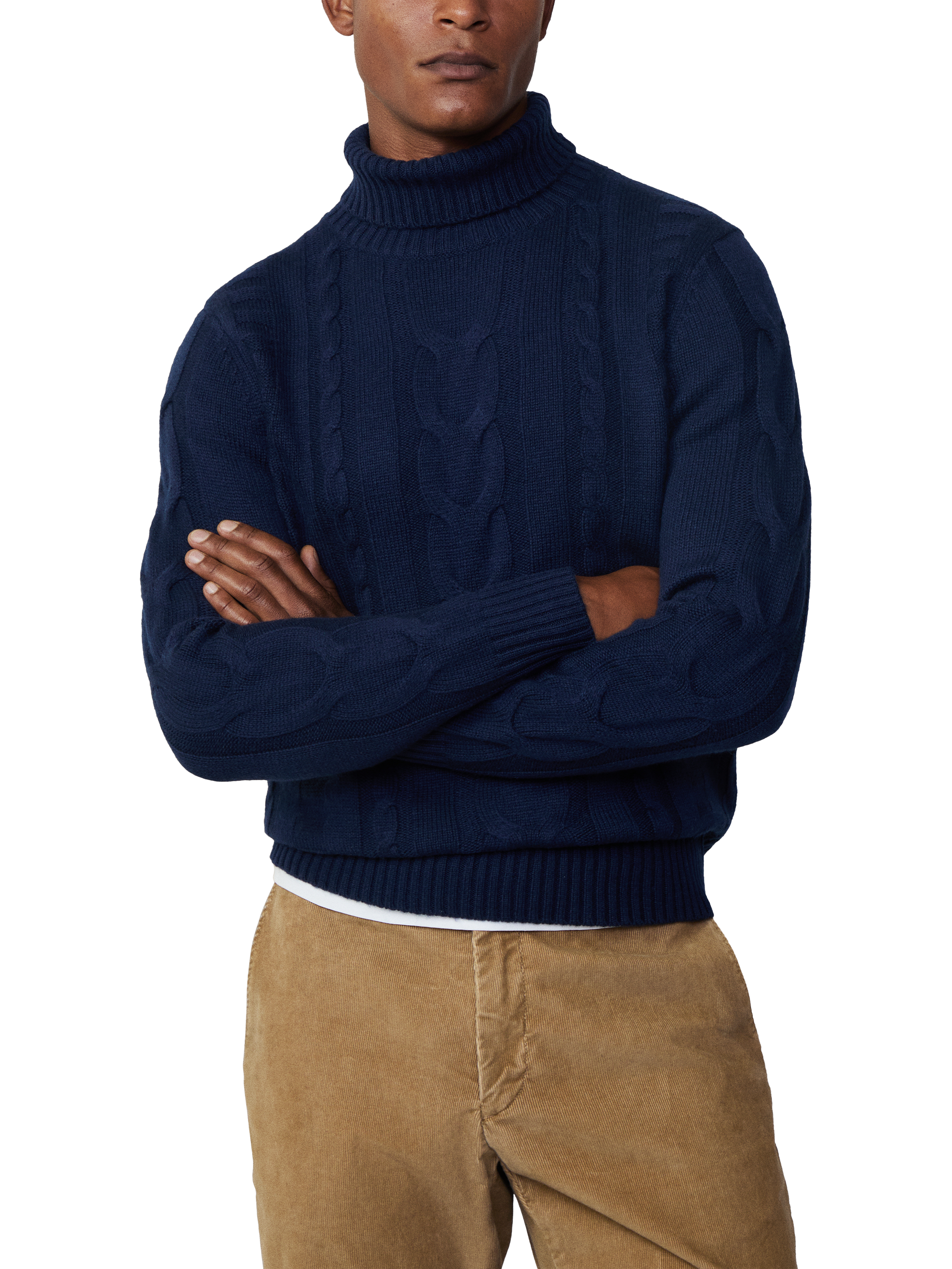 Product image 2 of 6, which shows Hackett London Merino Wool Cashmere Cable Knit Jumper, Navy, L