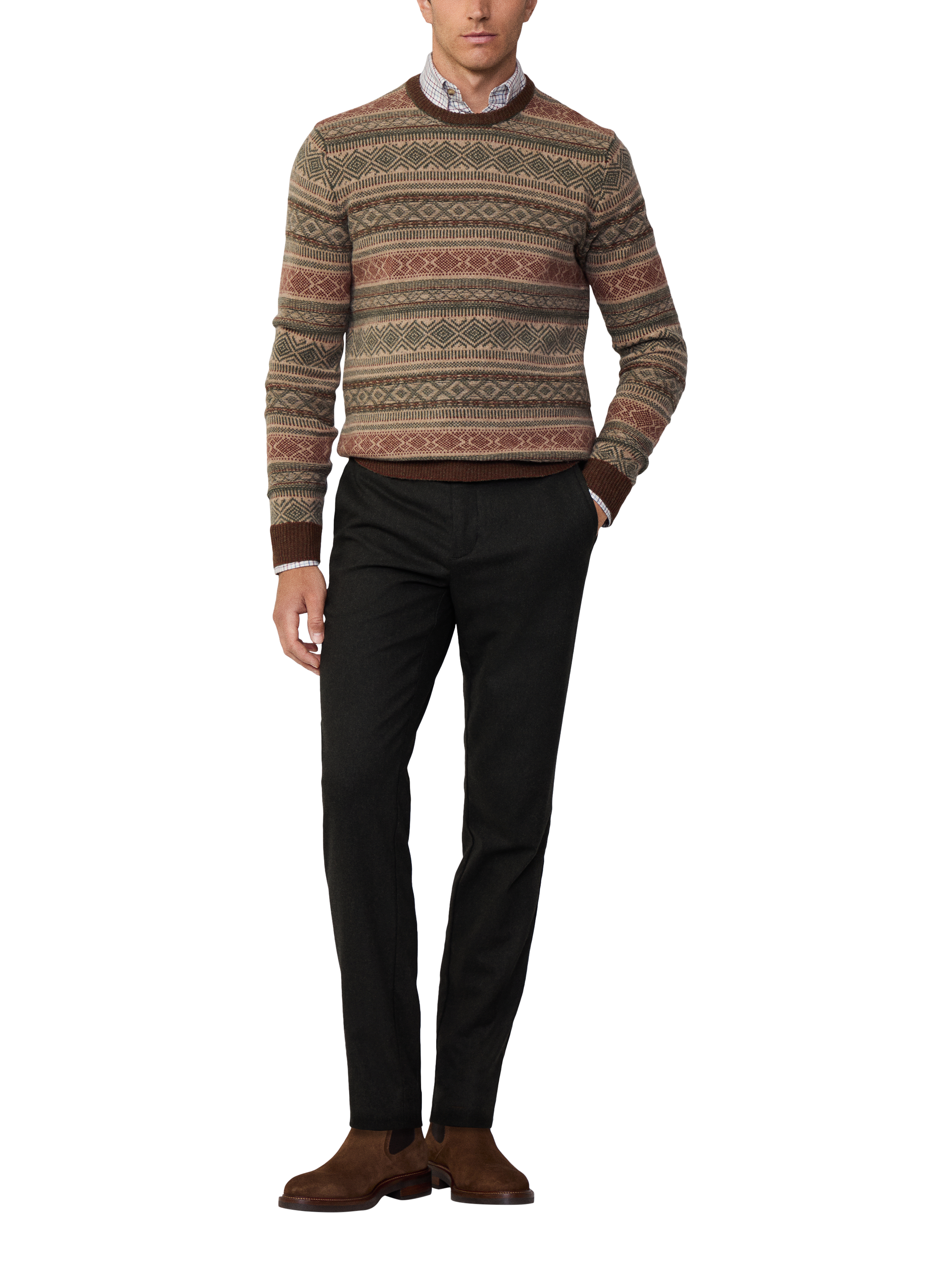 Hackett London Merino Wool Fair Isle Crew Jumper, Regent Green