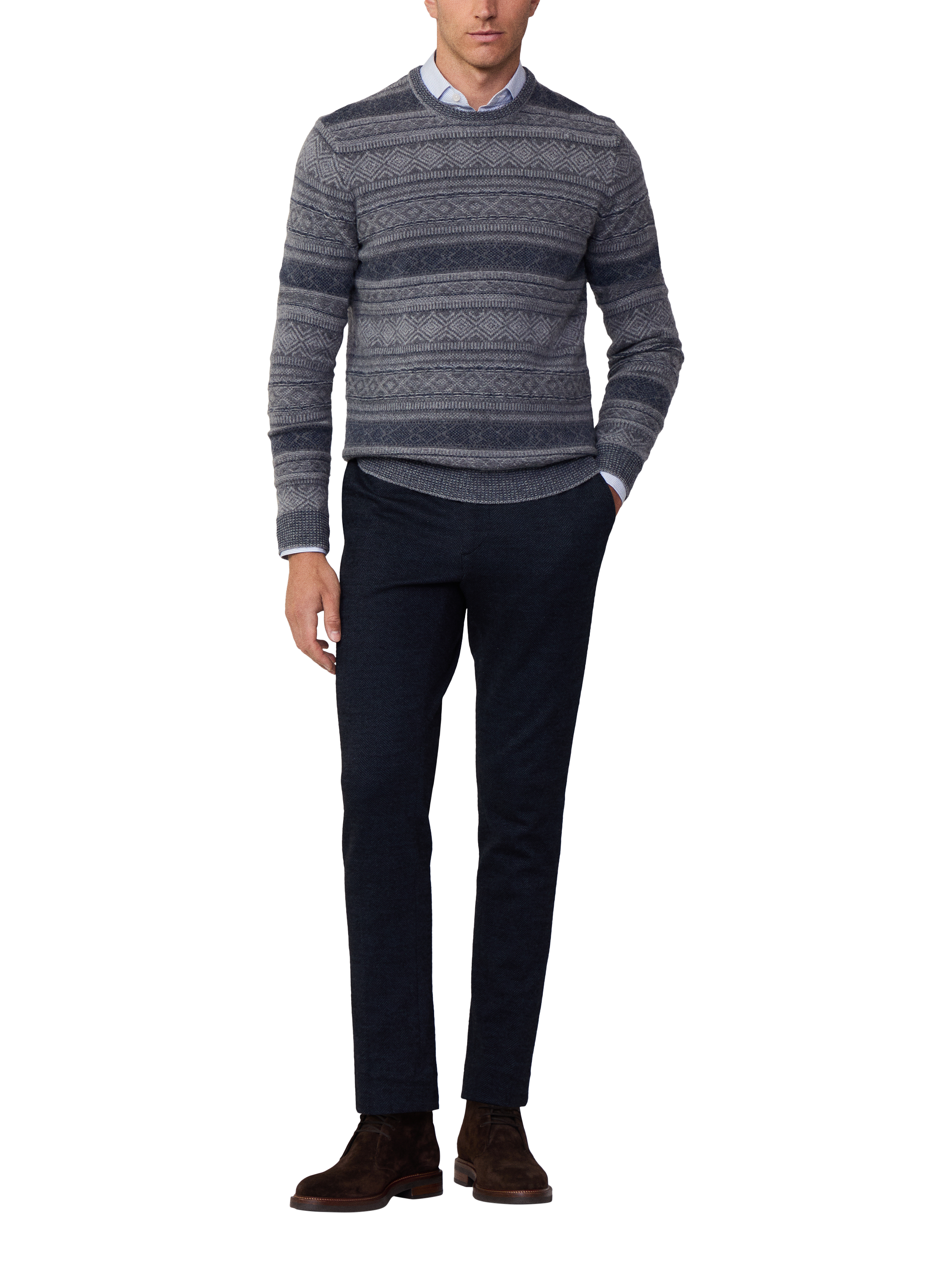 Hackett London Merino Wool Fair Isle Crew Jumper, Granite Grey