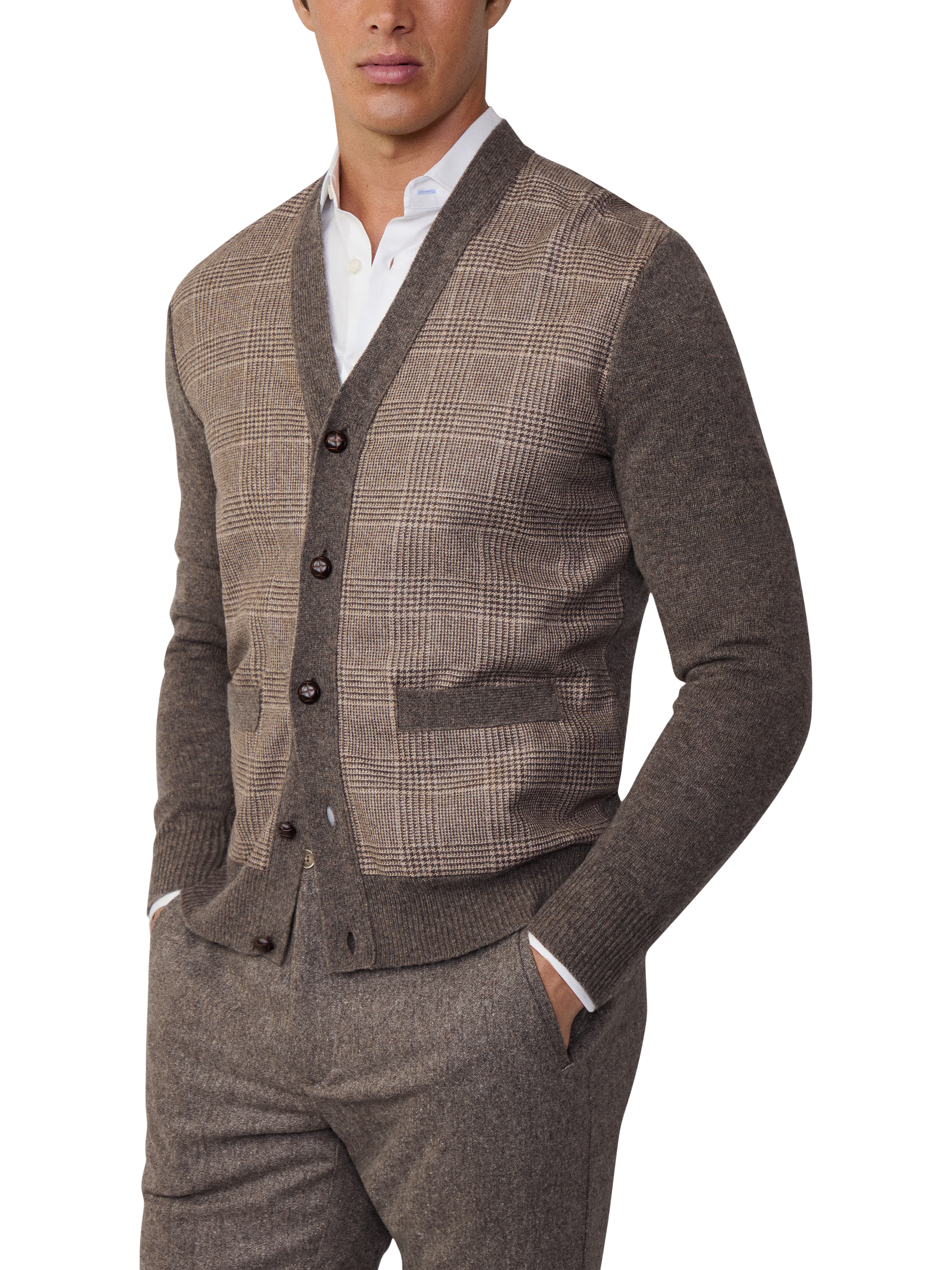 Hackett London Merino Wool Cardigan, Taupe Beige