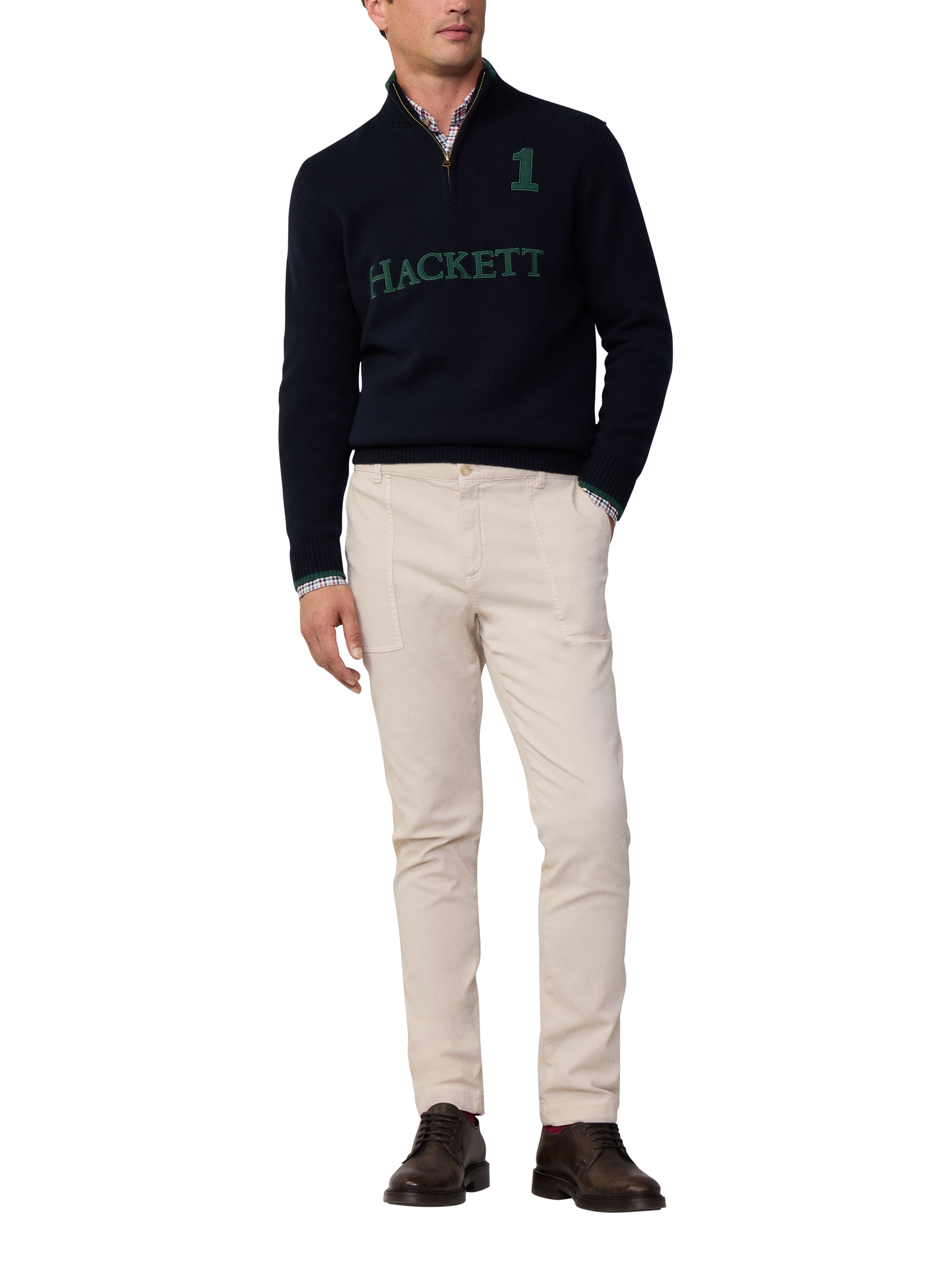 Hackett London Merino Wool Half Zip Jumper, Chambray Blue