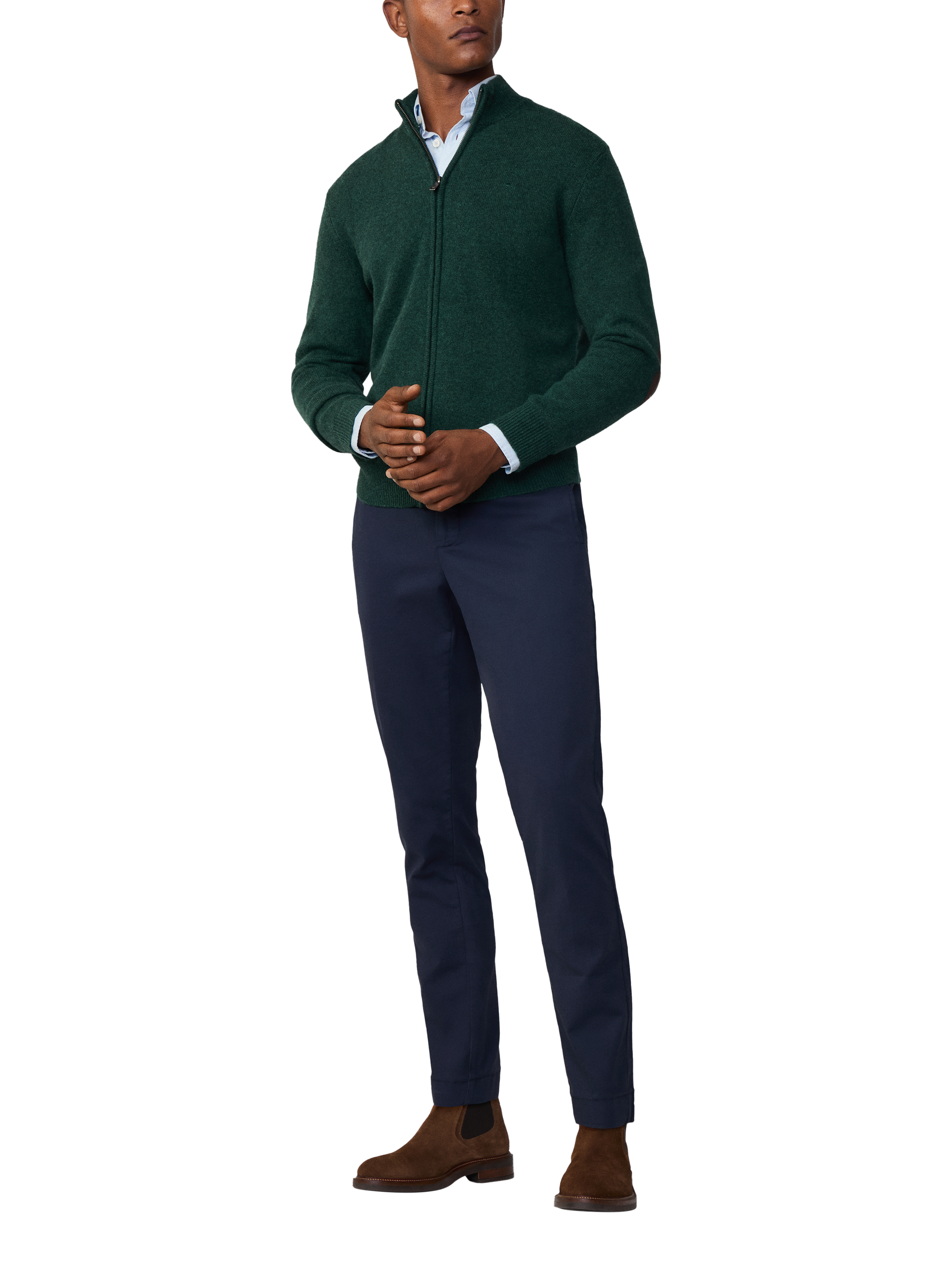 Hackett London Lambswool Knit Jacket, Forest Night Green