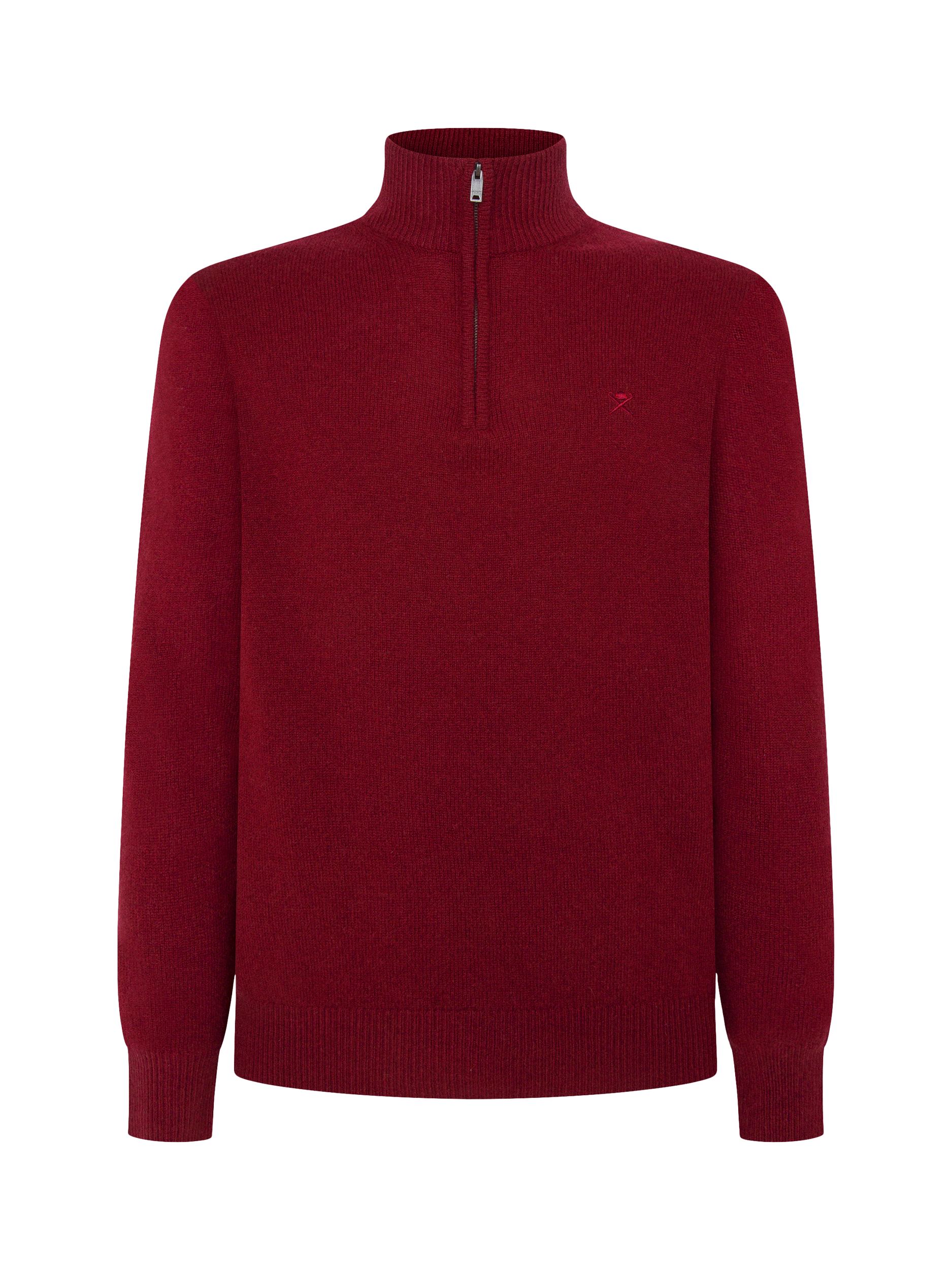 Hackett London Lambswool Zip Neck Jumper, Winter Red