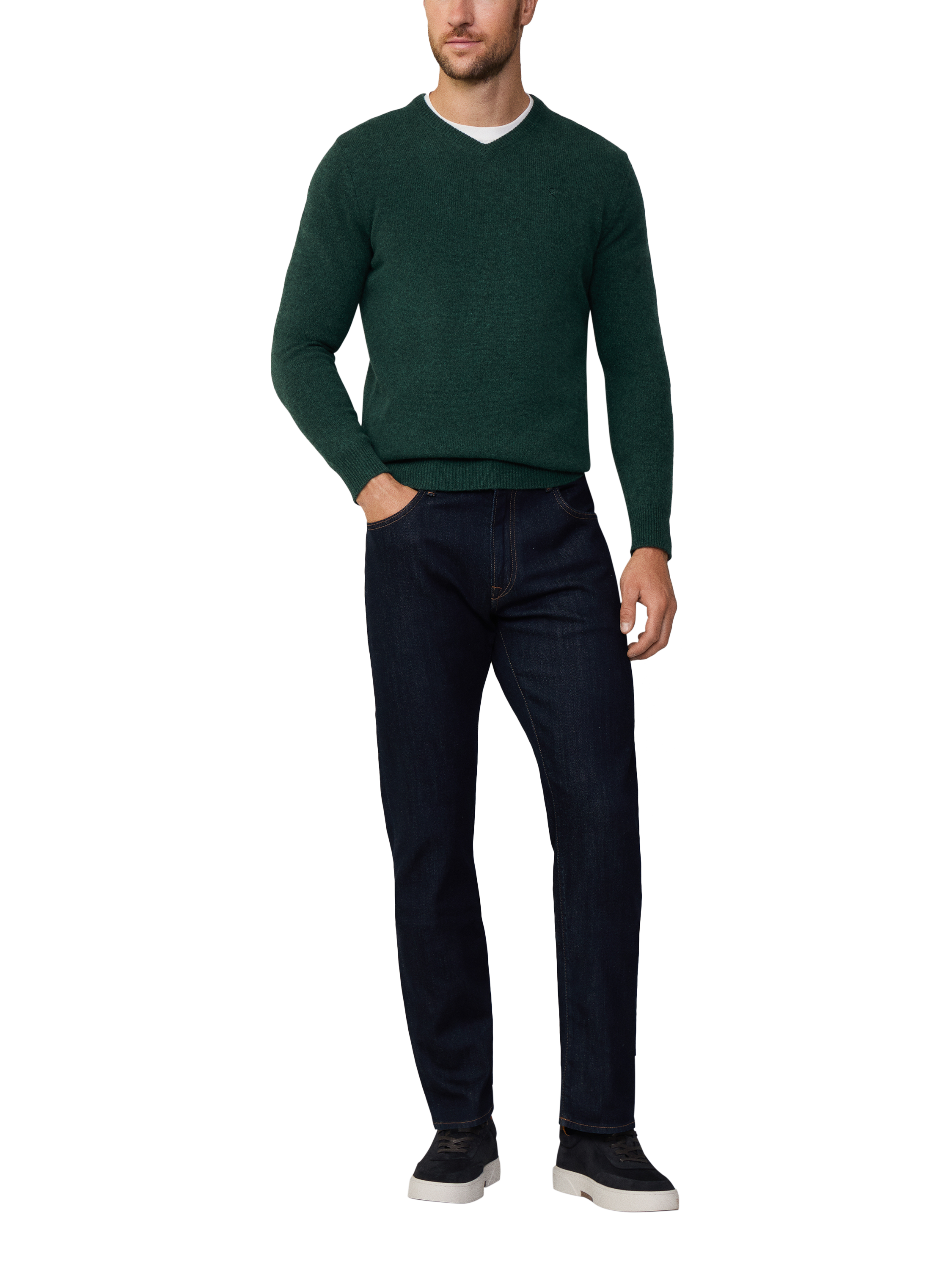 Hackett London Lambswool V-Neck Jumper, Forest Night Green
