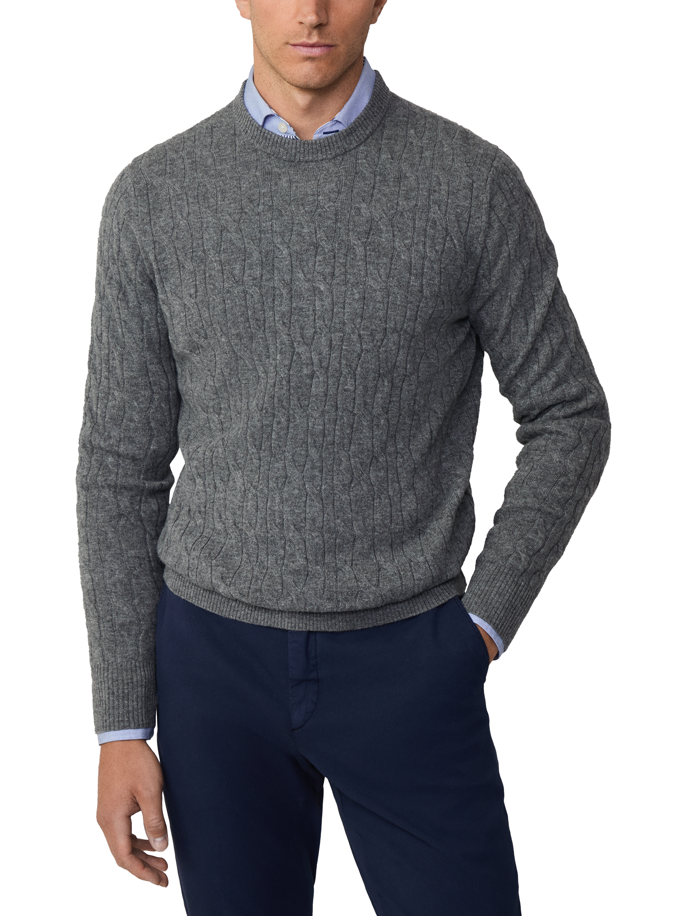 Hackett London Lambswool Crew Neck Jumper Granite Grey