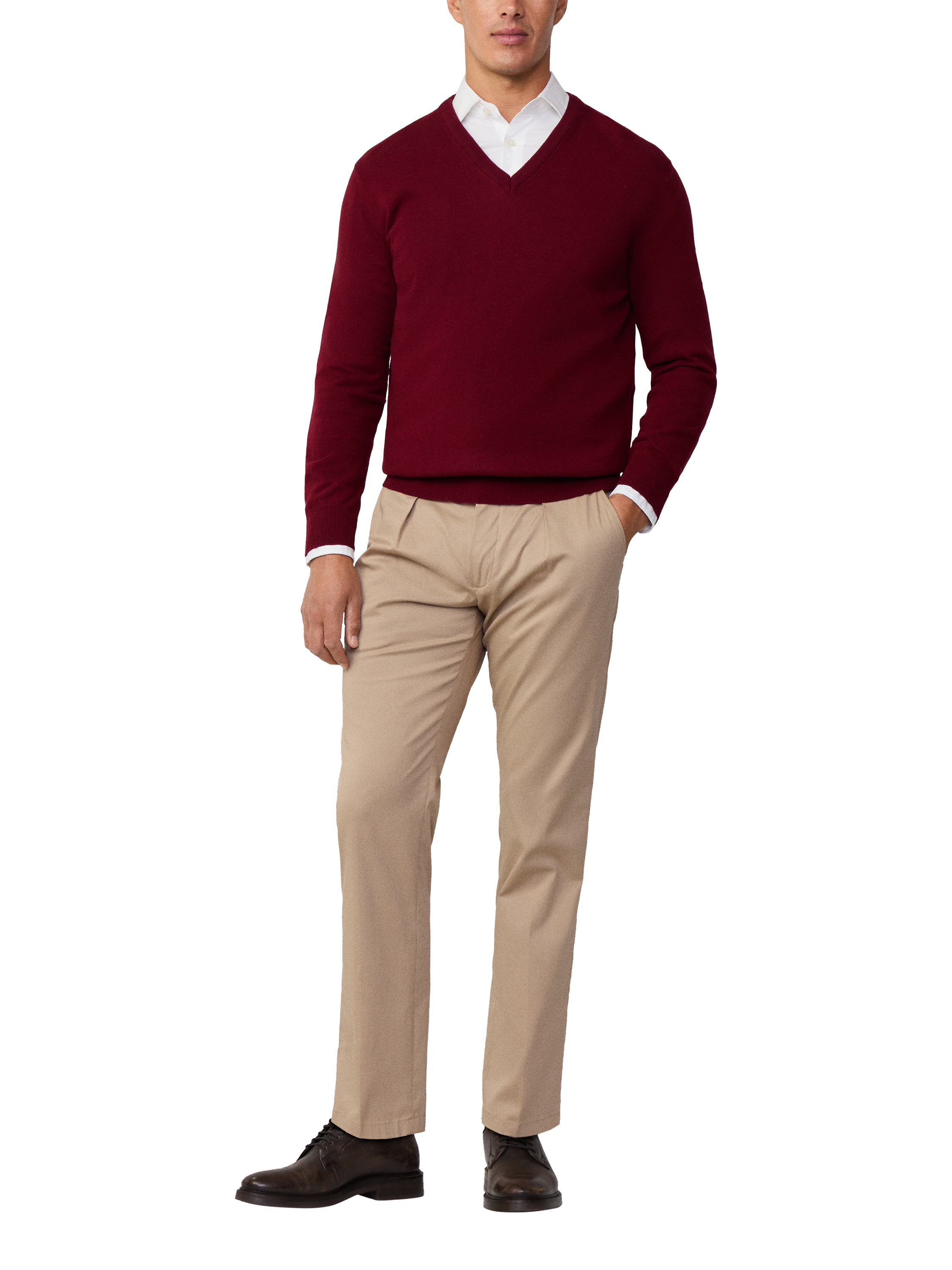 Hackett London Wool & Cashmere Blend V-Neck Jumper, Winter Red