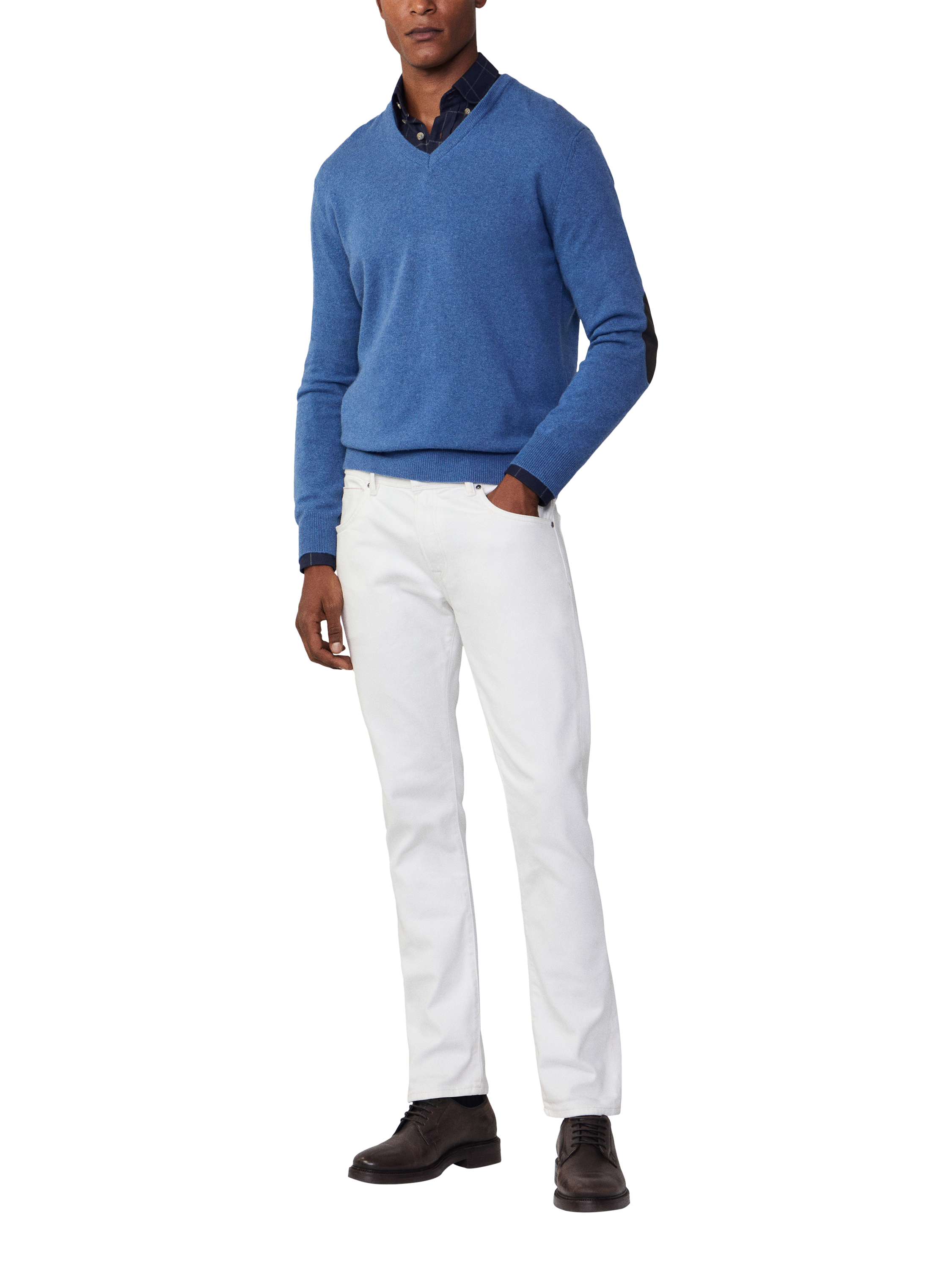 Hackett London Wool & Cashmere Blend V-Neck Jumper, Chambray Blue