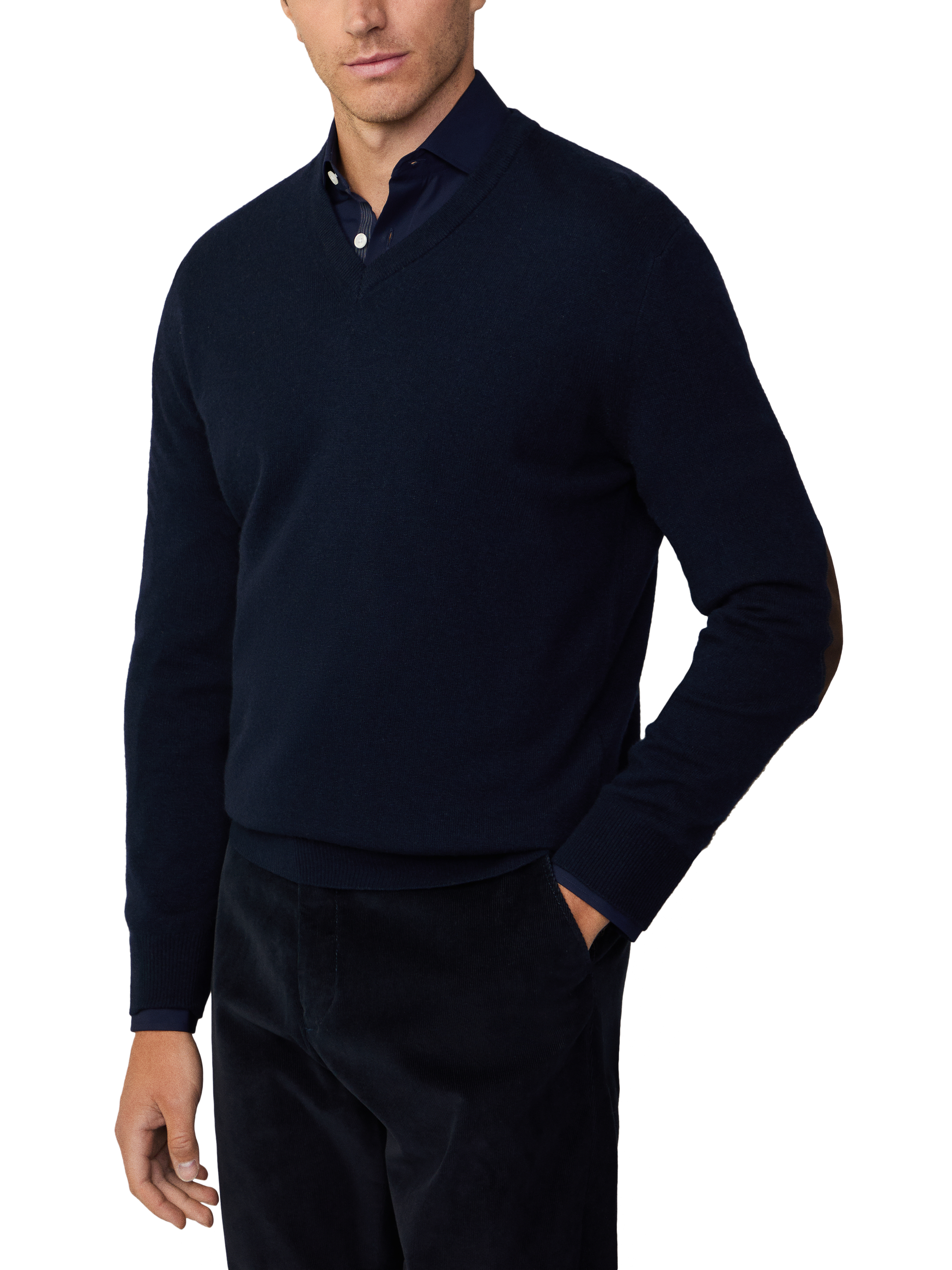 Hackett London Wool & Cashmere Blend V-Neck Jumper, Midnight Blue